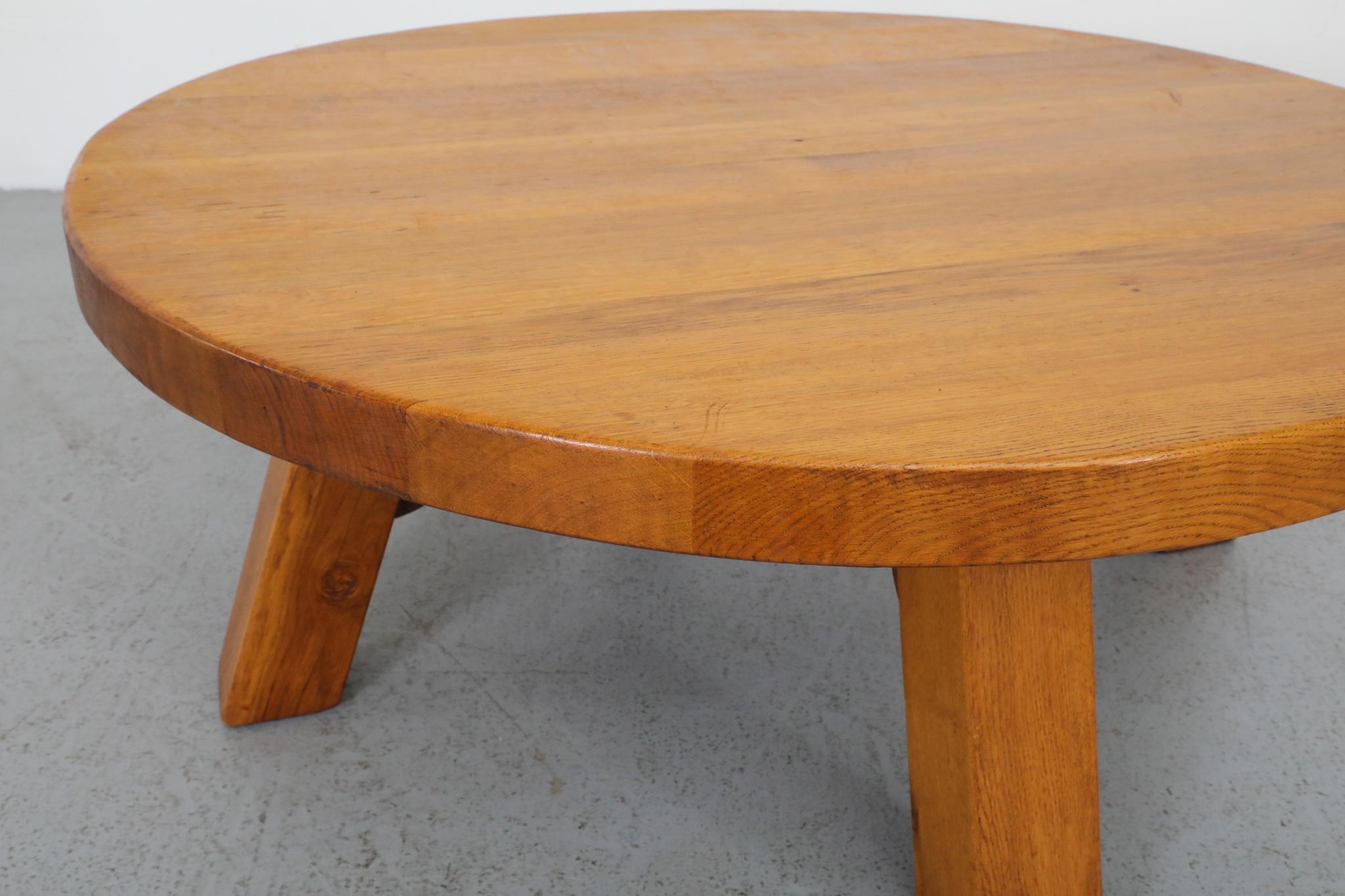 Pierre Chapo Inspired Brutalist Oak Coffee or Side Table 6