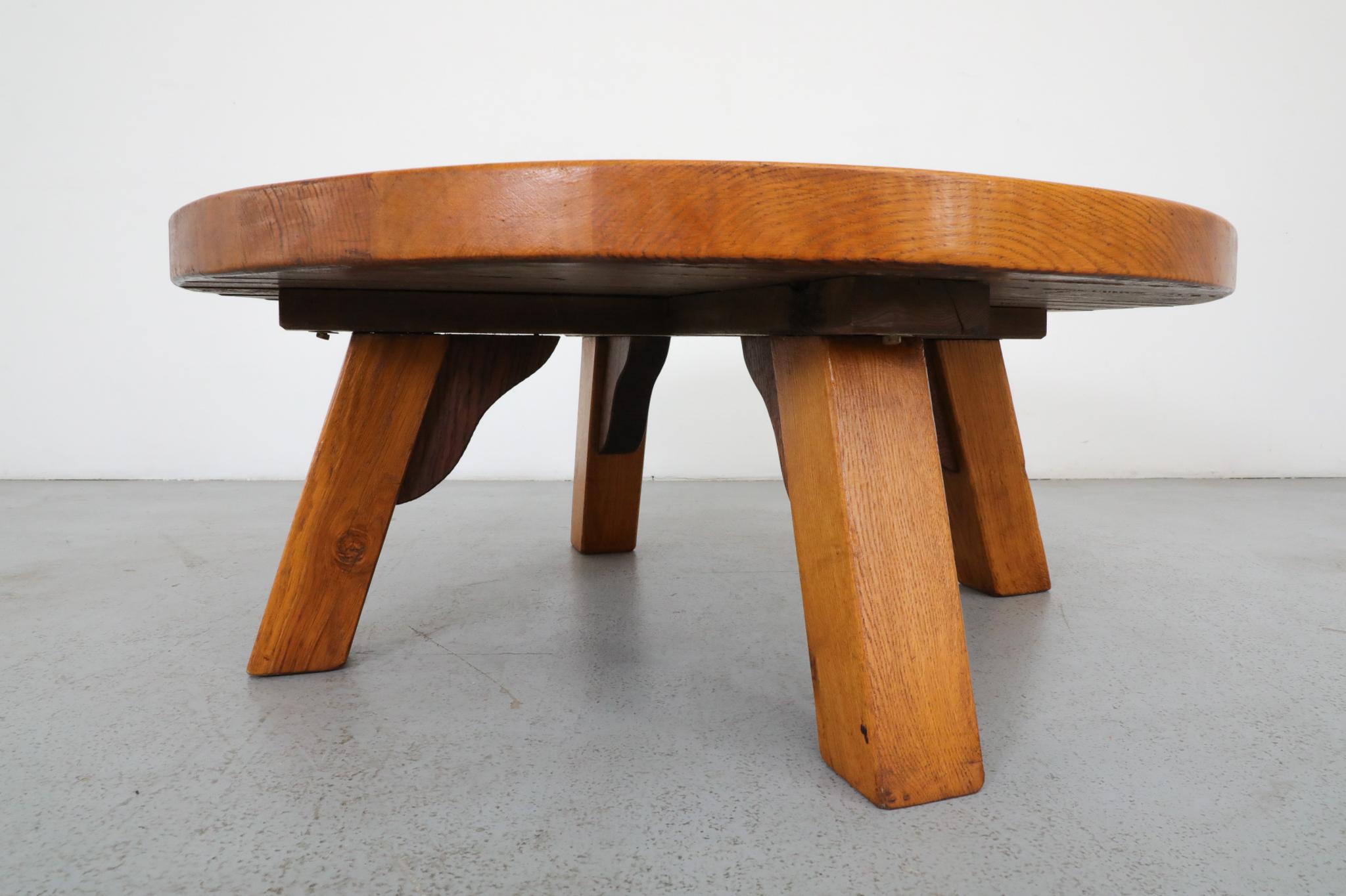 Pierre Chapo Inspired Brutalist Oak Coffee or Side Table 9