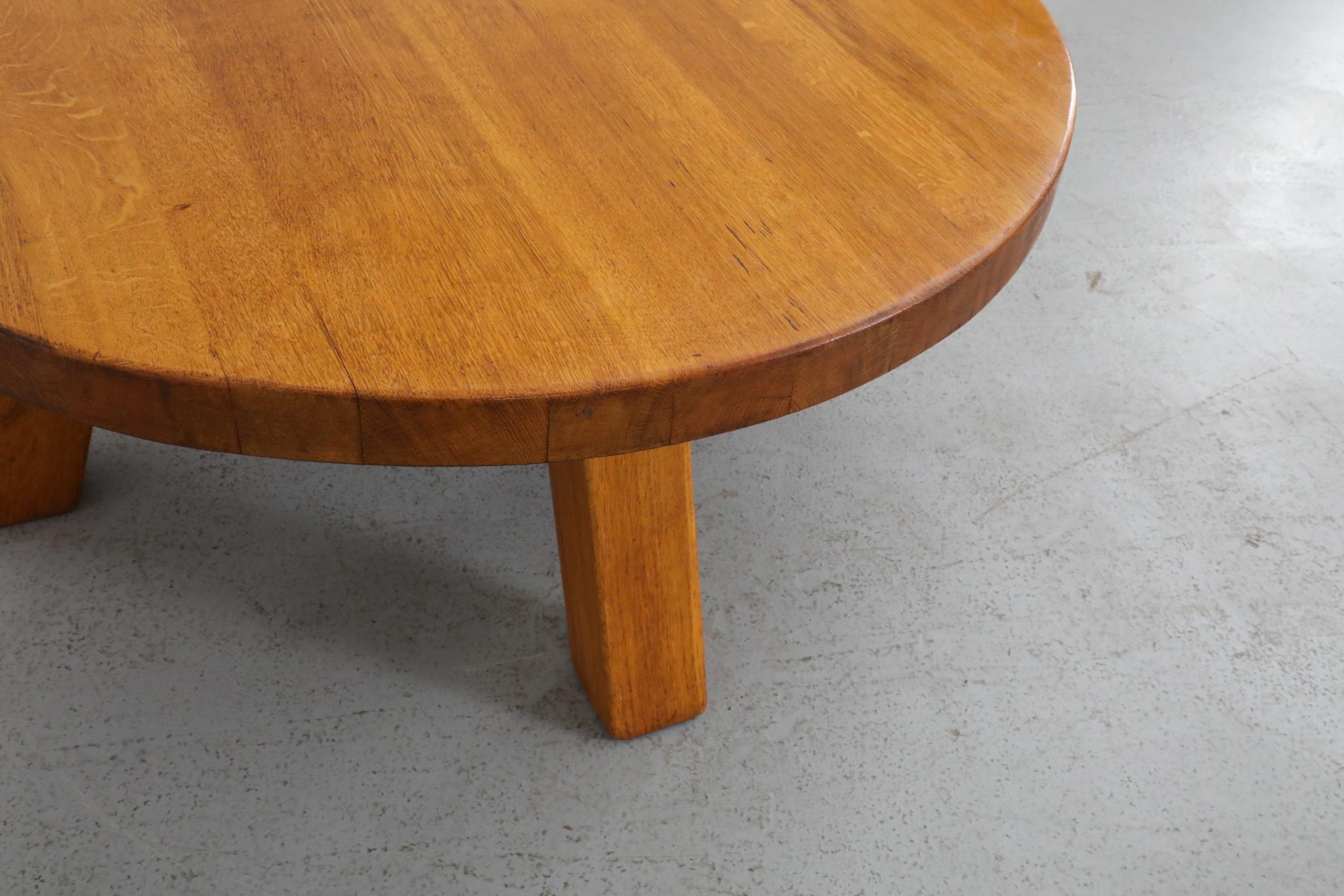 Pierre Chapo Inspired Brutalist Oak Coffee or Side Table 10