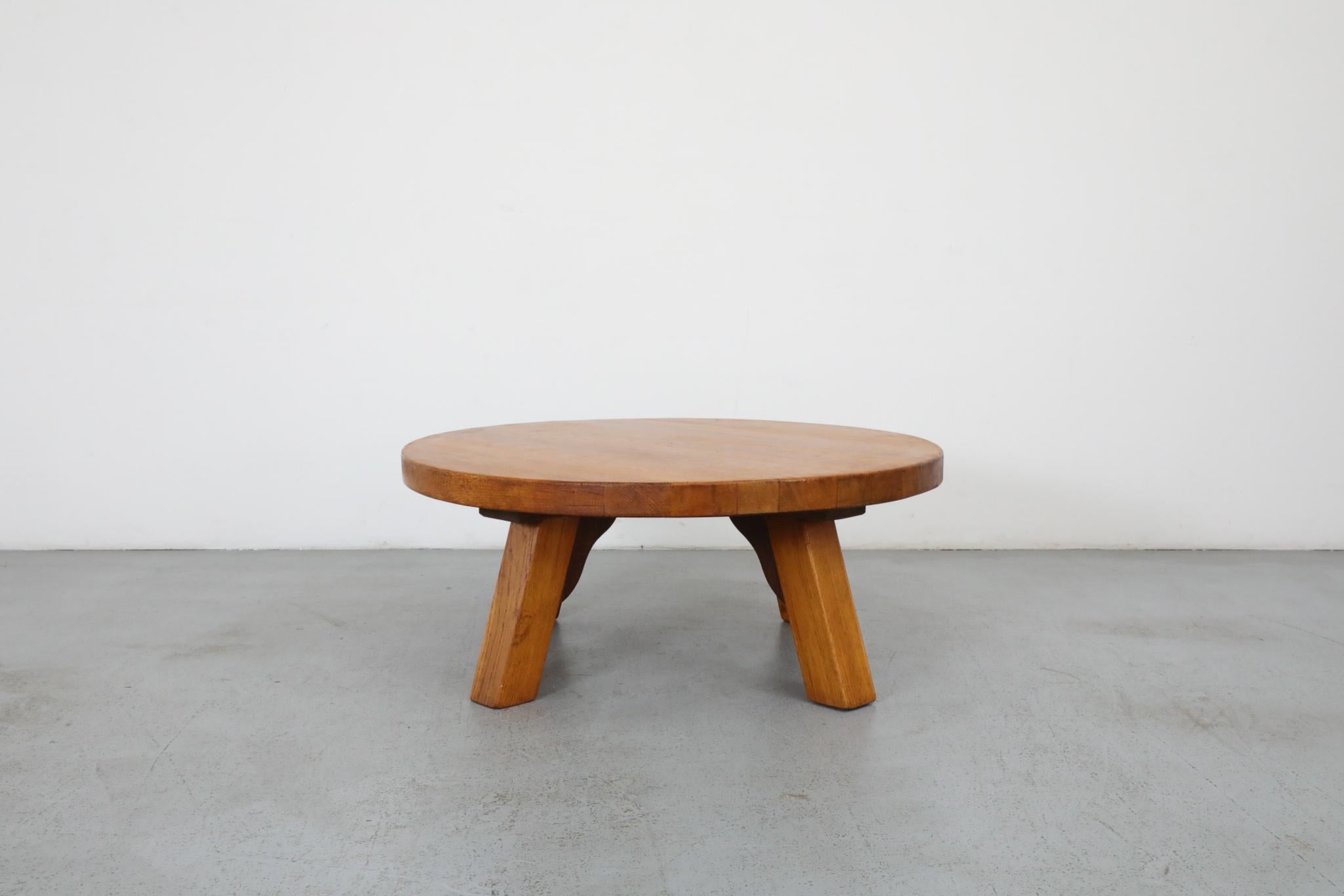 Dutch Pierre Chapo Inspired Brutalist Oak Coffee or Side Table