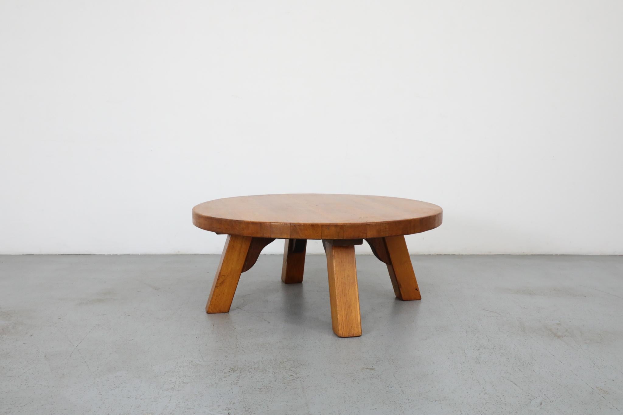Pierre Chapo Inspired Brutalist Oak Coffee or Side Table In Good Condition In Los Angeles, CA