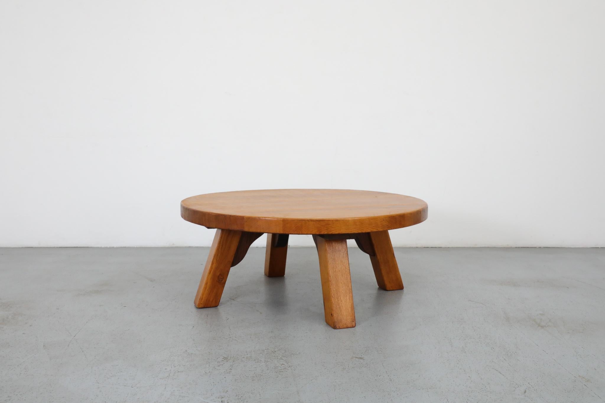 Pierre Chapo Inspired Brutalist Oak Coffee or Side Table 1
