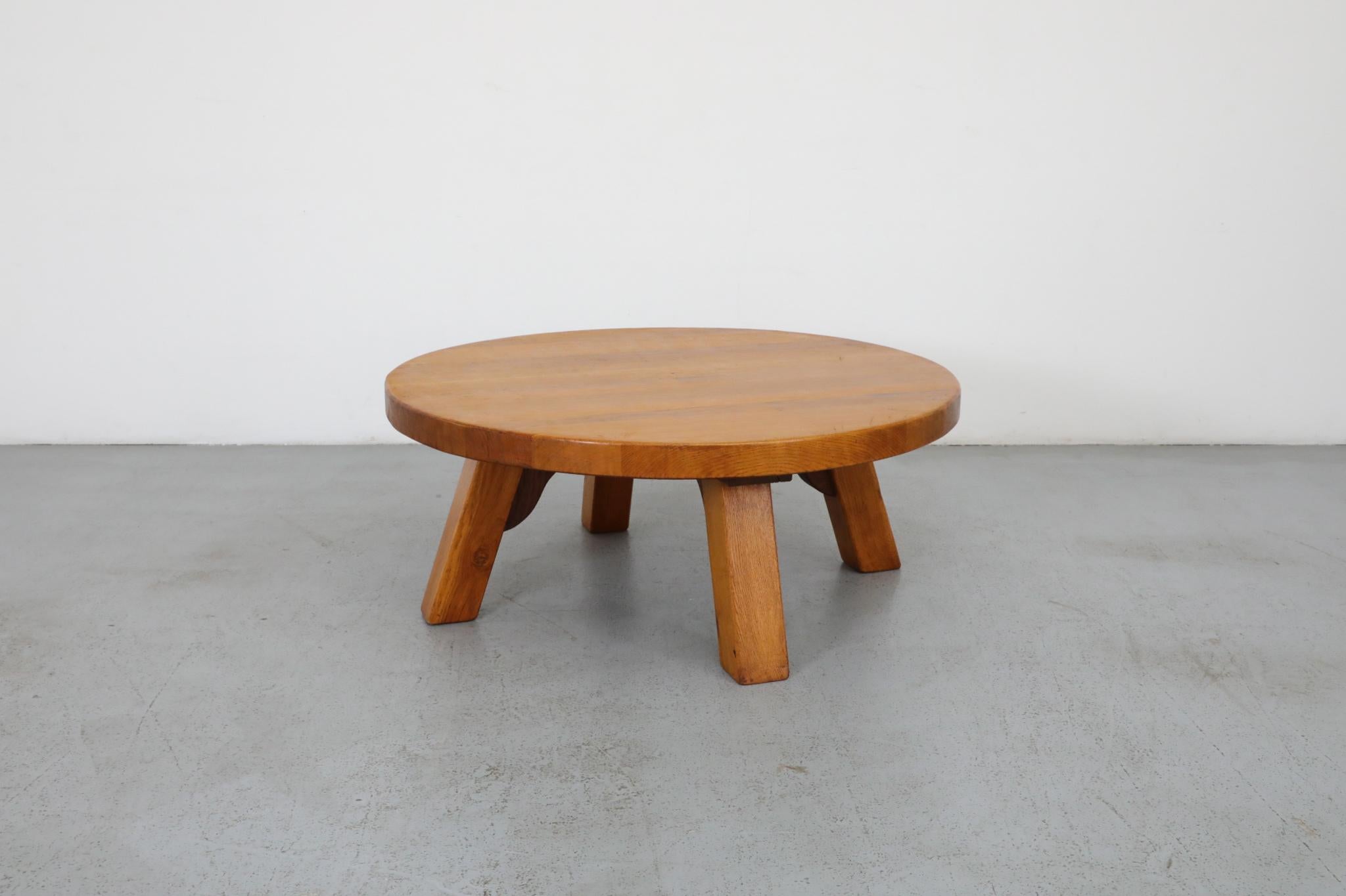 Pierre Chapo Inspired Brutalist Oak Coffee or Side Table 2