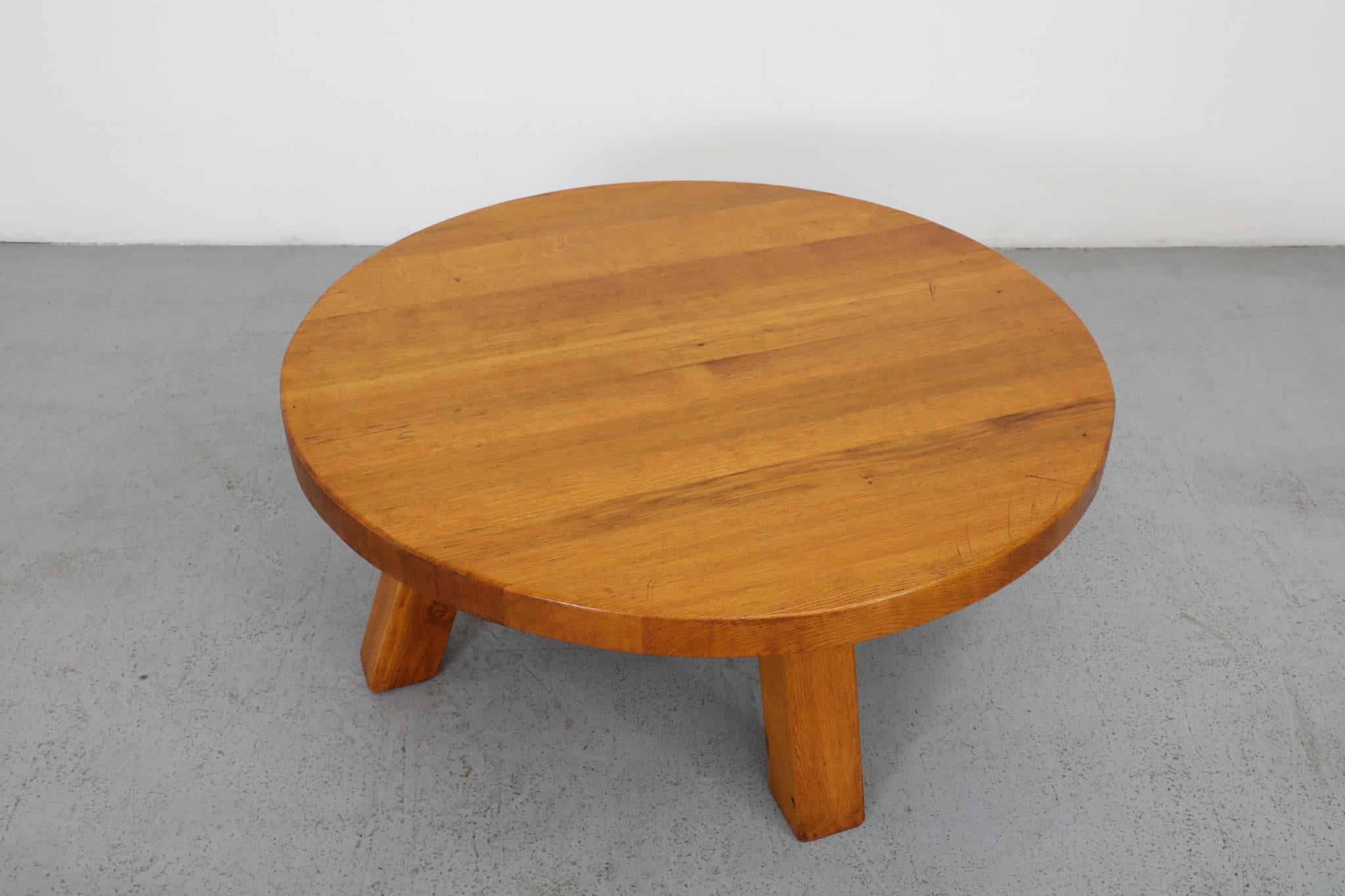 Pierre Chapo Inspired Brutalist Oak Coffee or Side Table 3
