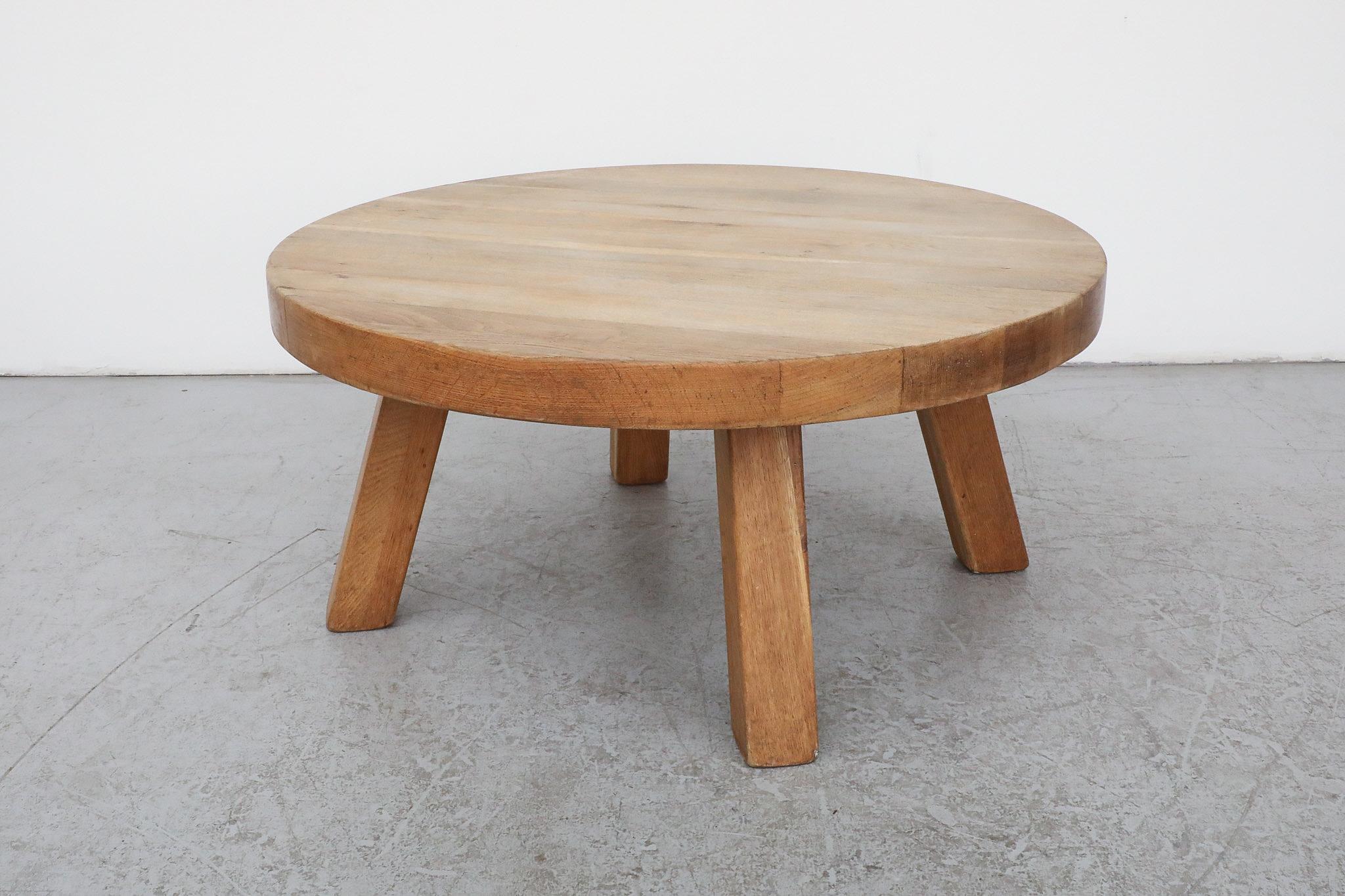 Pierre Chapo Inspired Brutalist Oak Coffee Table For Sale 8