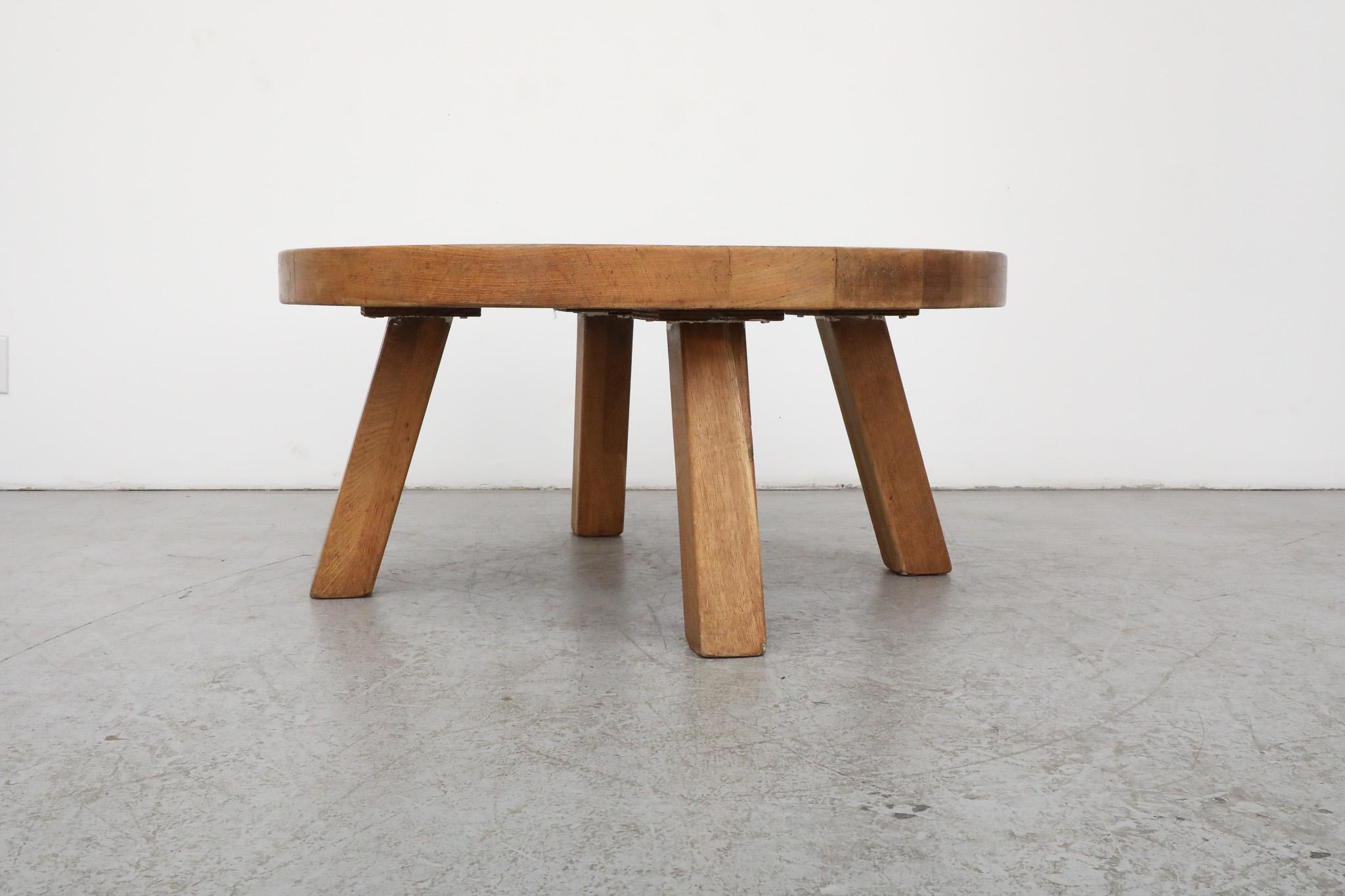 Mid-Century Modern Pierre Chapo Inspired Brutalist Oak Coffee Table For Sale