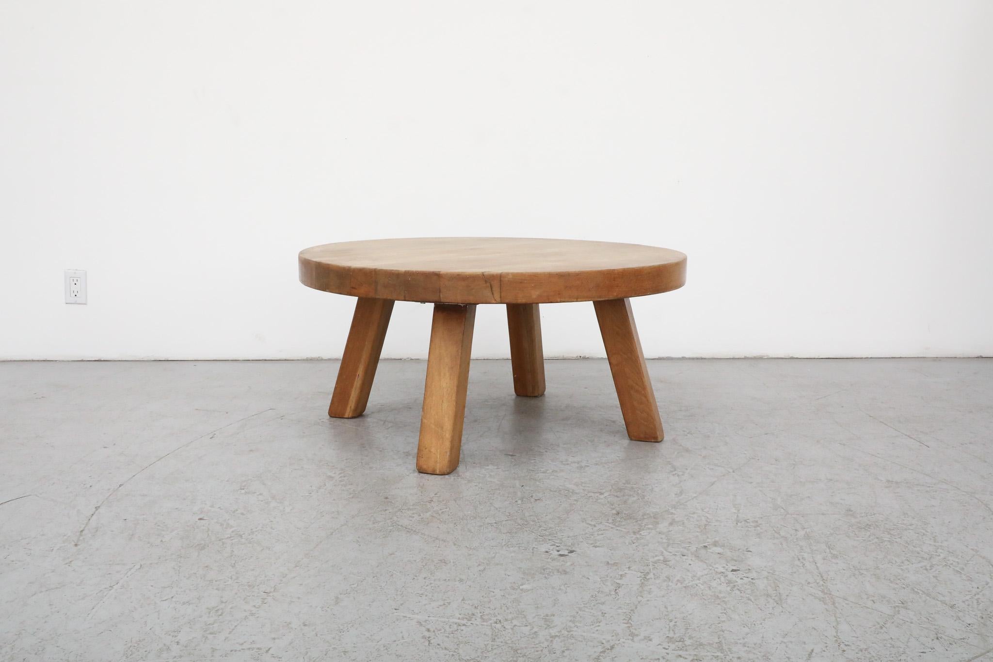 Pierre Chapo Inspired Brutalist Oak Coffee Table In Good Condition For Sale In Los Angeles, CA