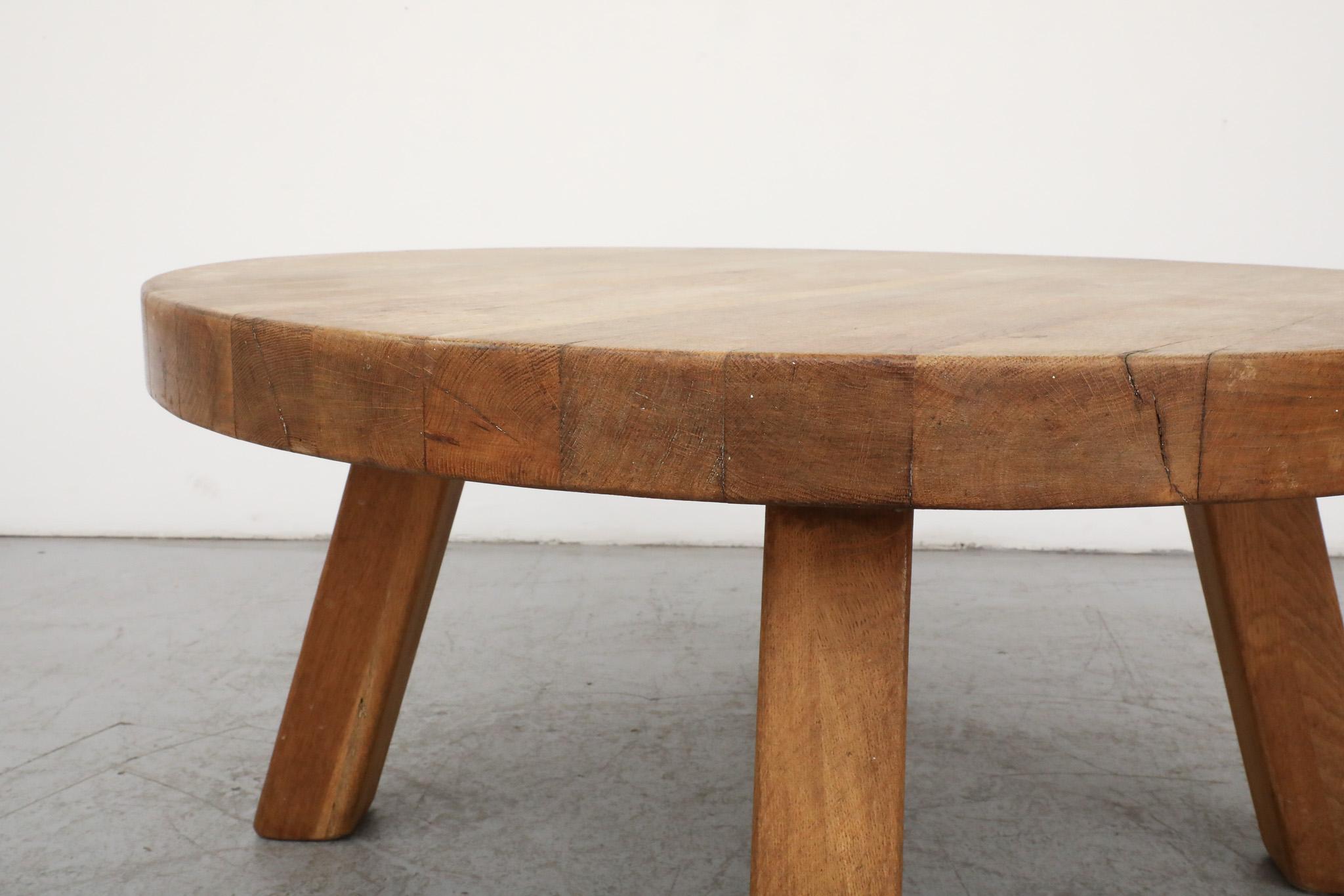 Mid-20th Century Pierre Chapo Inspired Brutalist Oak Coffee Table For Sale