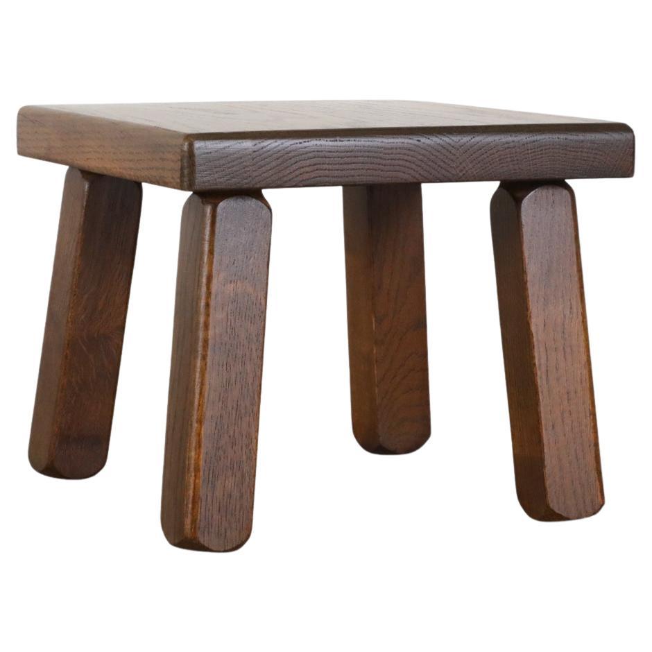 Pierre Chapo Inspired Brutalist Oak Side Table or Stool with Thick Legs