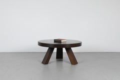 Pierre Chapo Inspired Brutalist Round Dark Oak Coffee Table