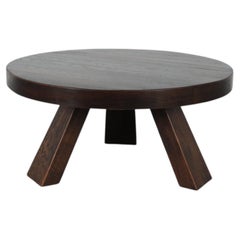 Pierre Chapo Inspired Brutalist Round Dark Oak Coffee Table