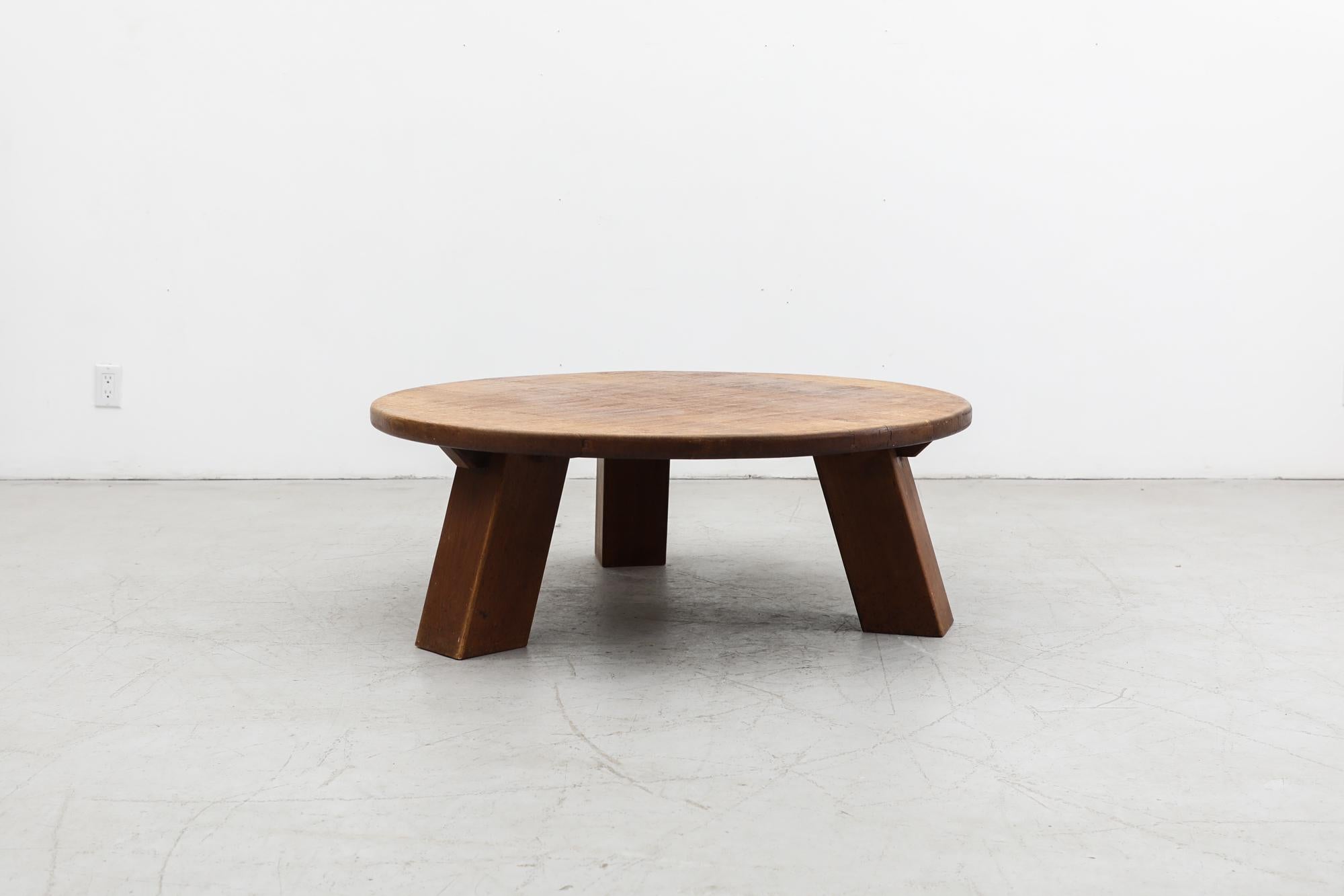Mid-Century Modern Pierre Chapo Inspired Chunky Brutalist Oak Coffee Table