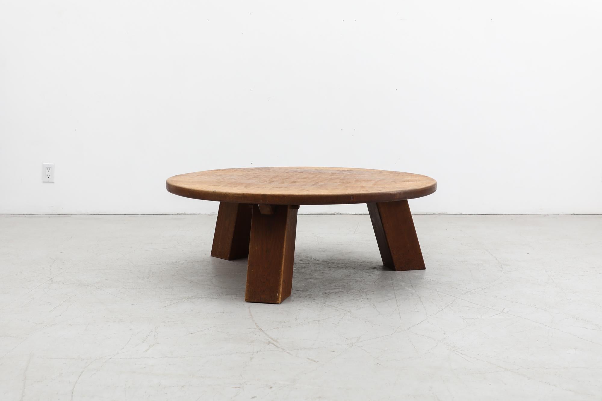 Pierre Chapo Inspired Chunky Brutalist Oak Coffee Table In Good Condition In Los Angeles, CA