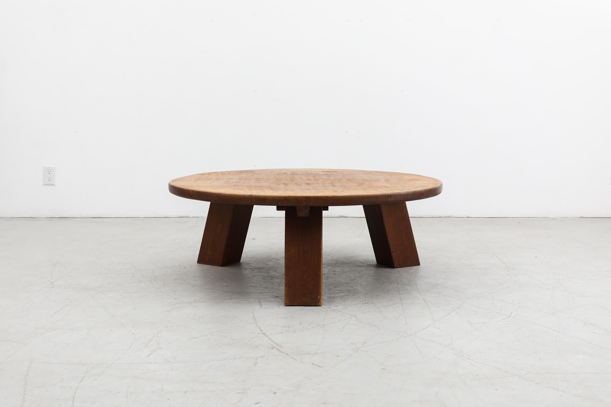 Mid-20th Century Pierre Chapo Inspired Chunky Brutalist Oak Coffee Table