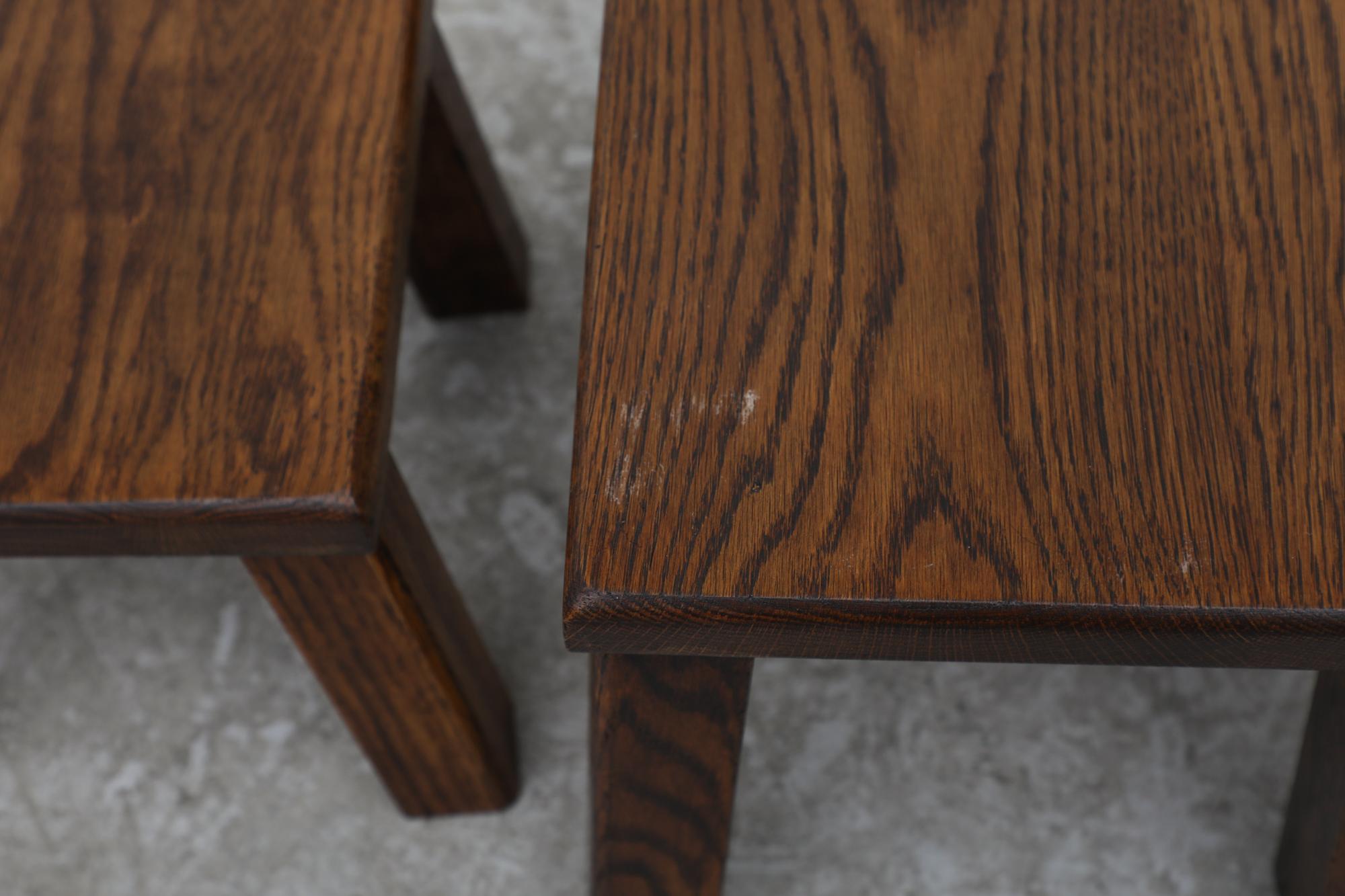 Pierre Chapo Inspired Dark Oak Brutalist Nesting Tables w/ Thick Angled Legs For Sale 4
