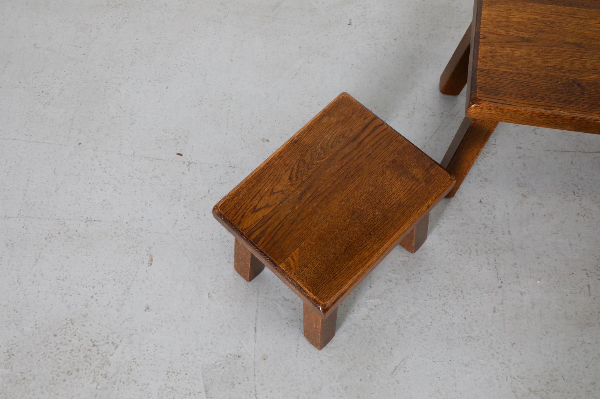 Pierre Chapo Inspired Dark Oak Brutalist Nesting Tables 5