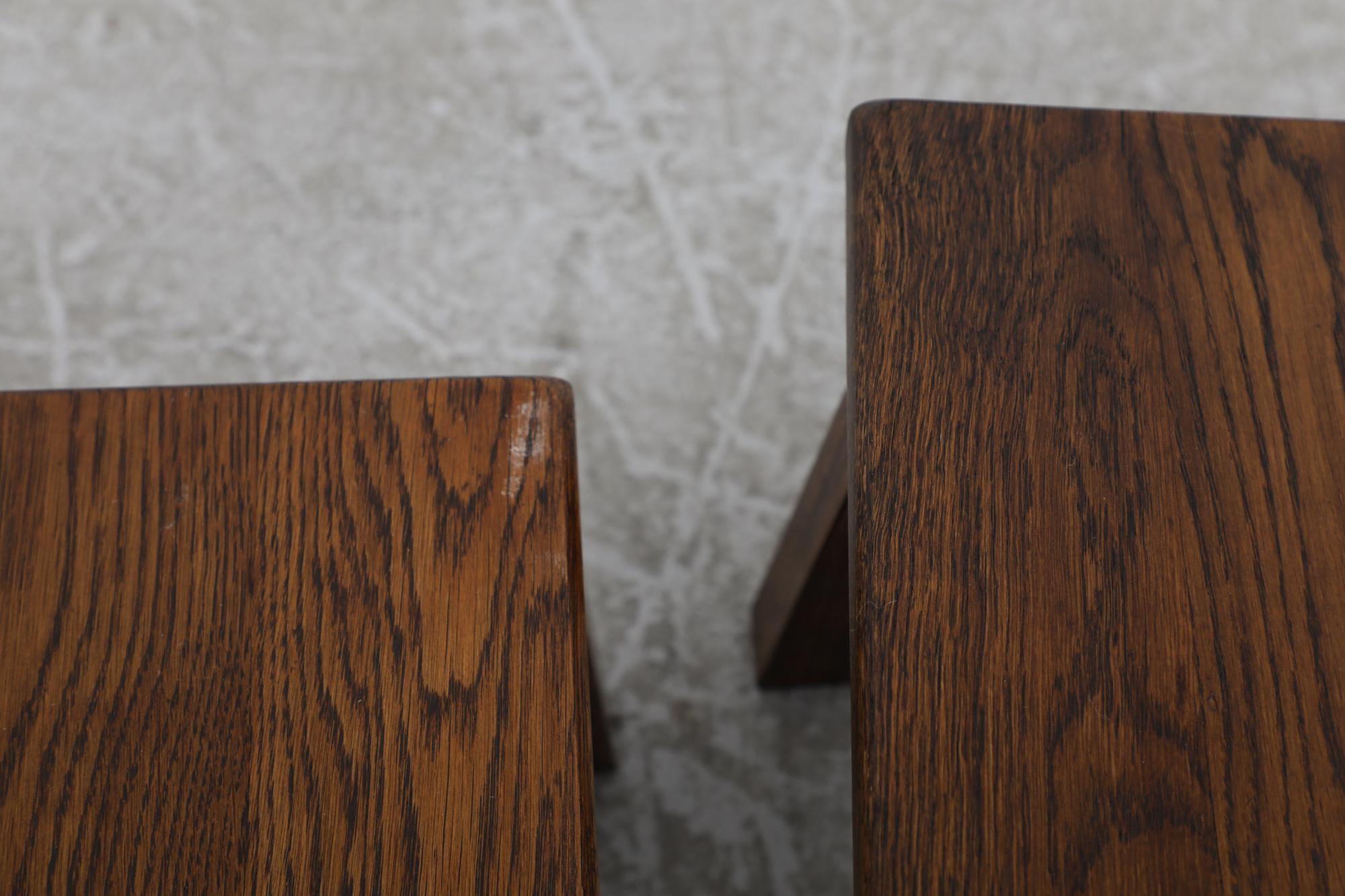 Pierre Chapo Inspired Dark Oak Brutalist Nesting Tables w/ Thick Angled Legs For Sale 5