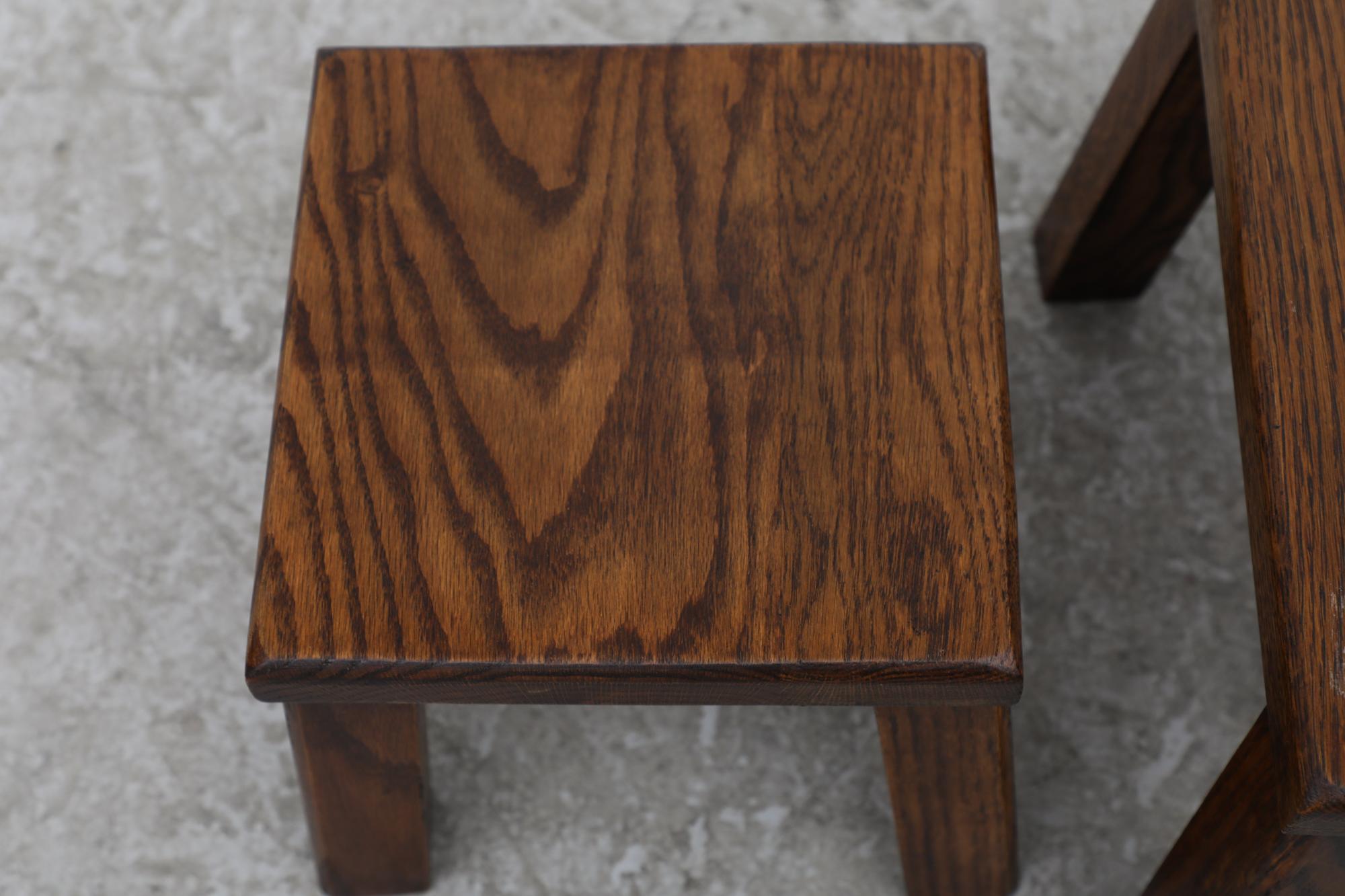Pierre Chapo Inspired Dark Oak Brutalist Nesting Tables w/ Thick Angled Legs For Sale 6