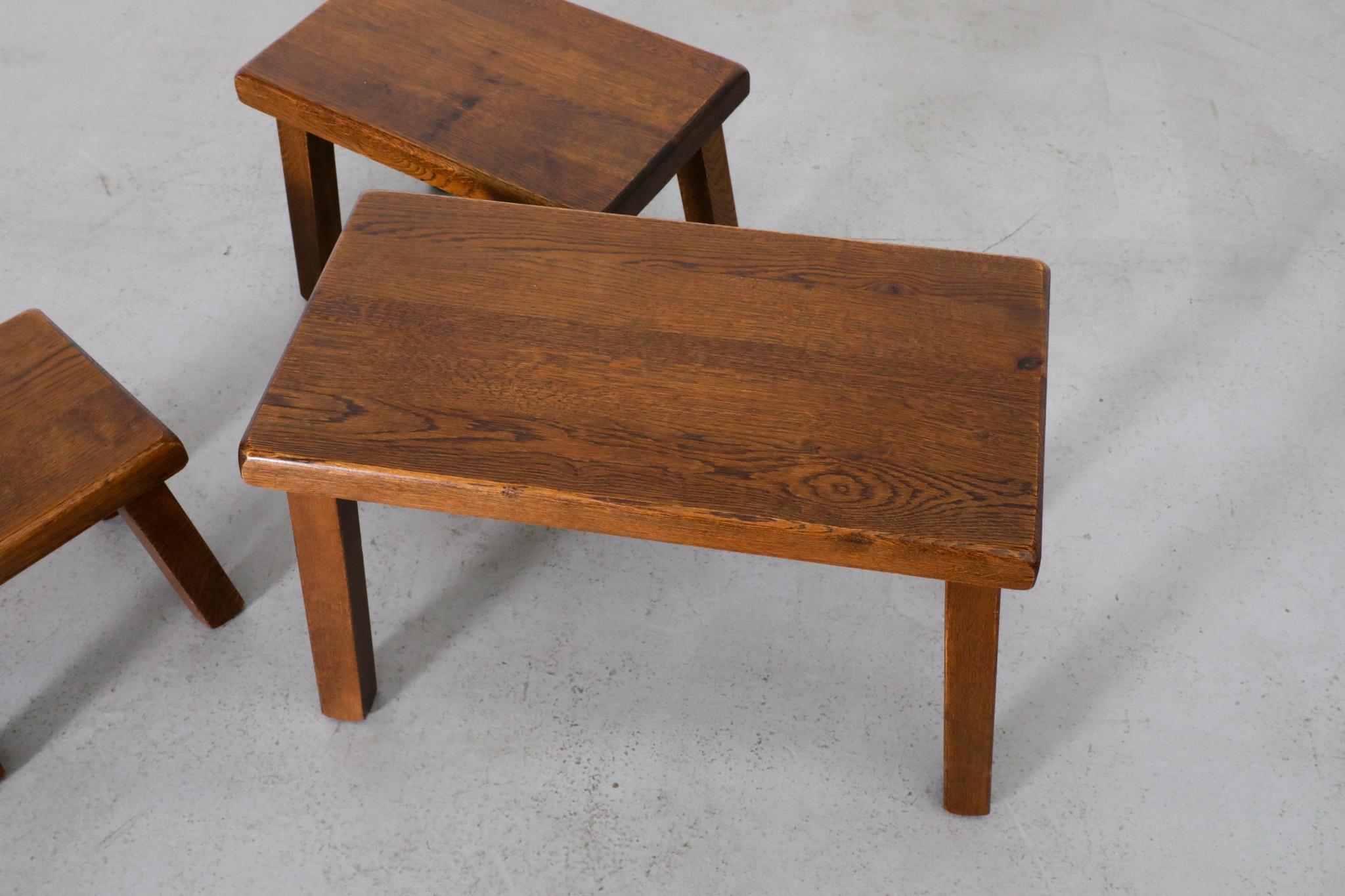 Pierre Chapo Inspired Dark Oak Brutalist Nesting Tables 7