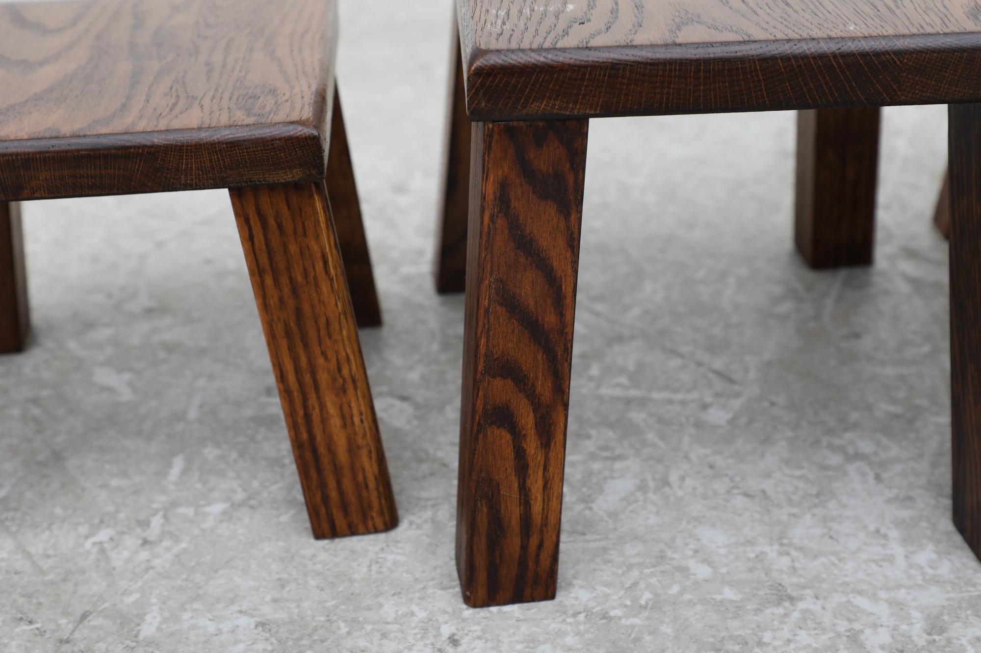 Pierre Chapo Inspired Dark Oak Brutalist Nesting Tables w/ Thick Angled Legs For Sale 7