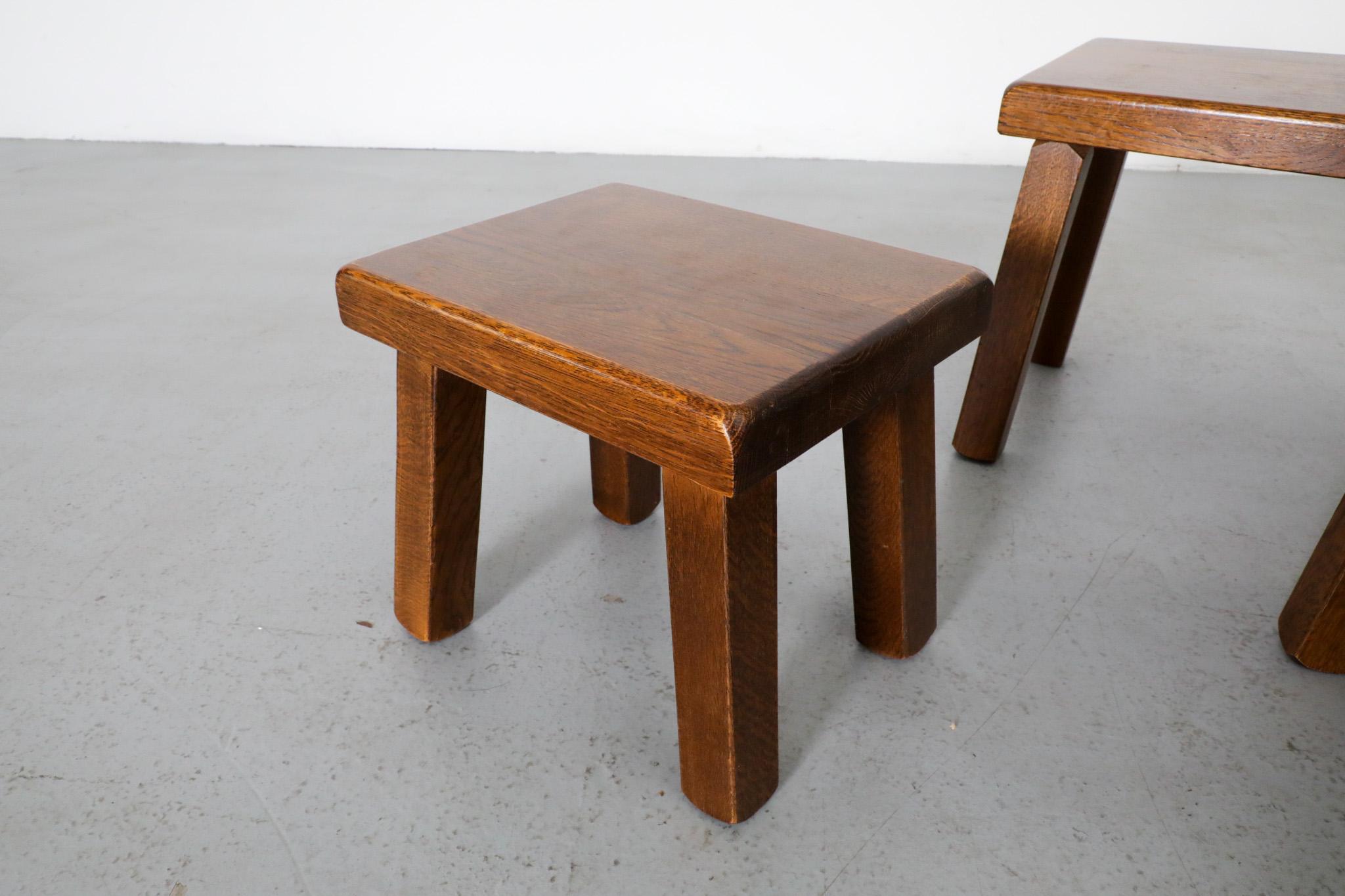 Pierre Chapo Inspired Dark Oak Brutalist Nesting Tables 8