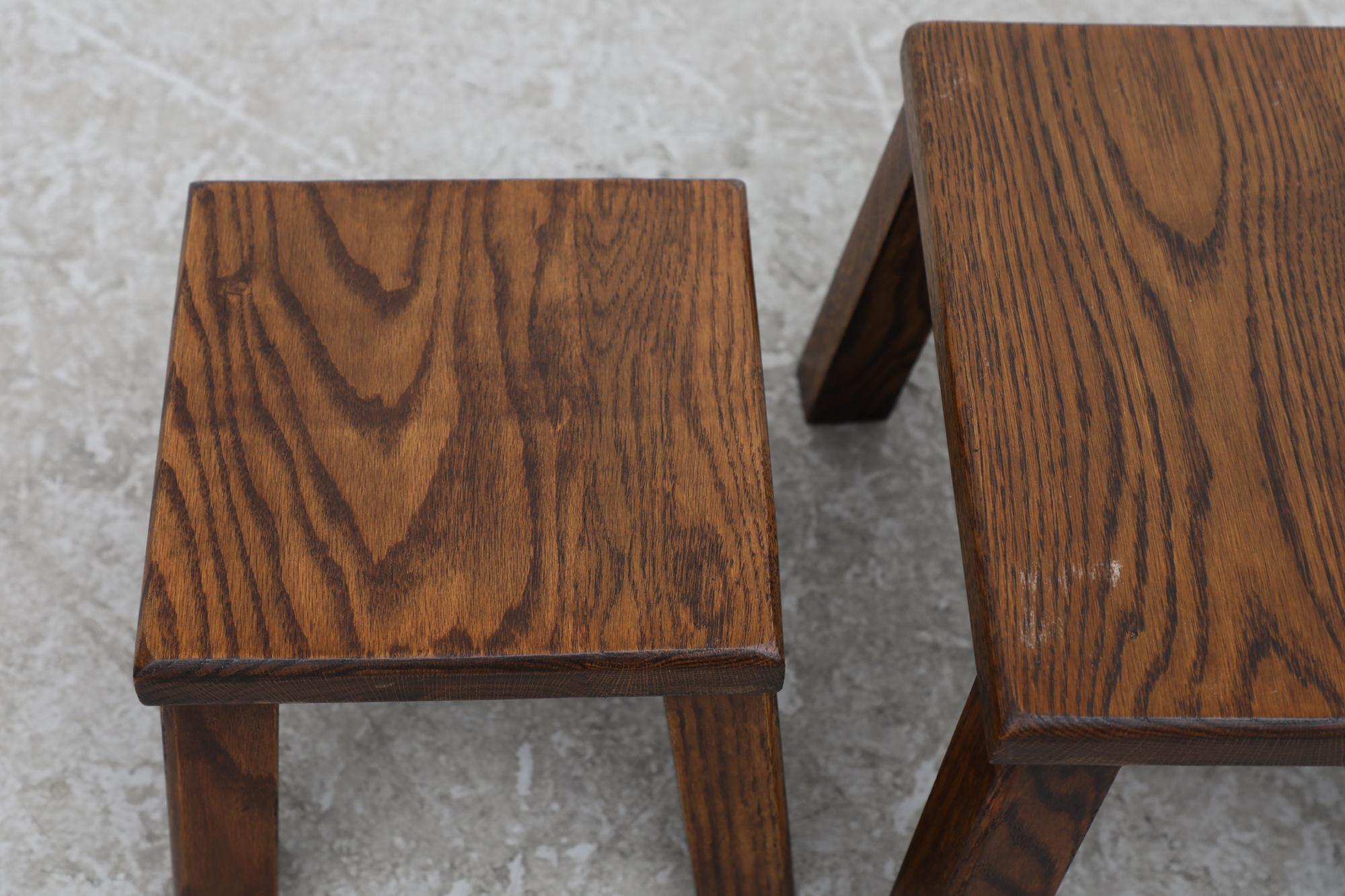 Pierre Chapo Inspired Dark Oak Brutalist Nesting Tables w/ Thick Angled Legs For Sale 8