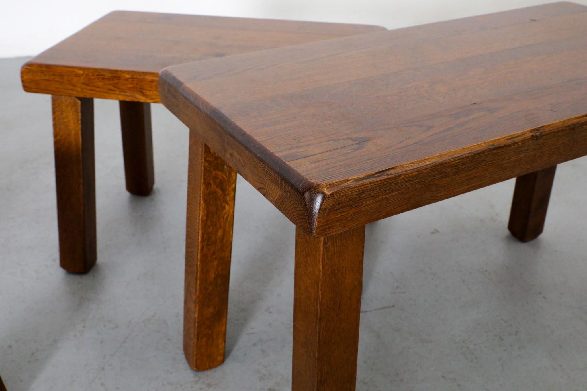 Pierre Chapo Inspired Dark Oak Brutalist Nesting Tables 9