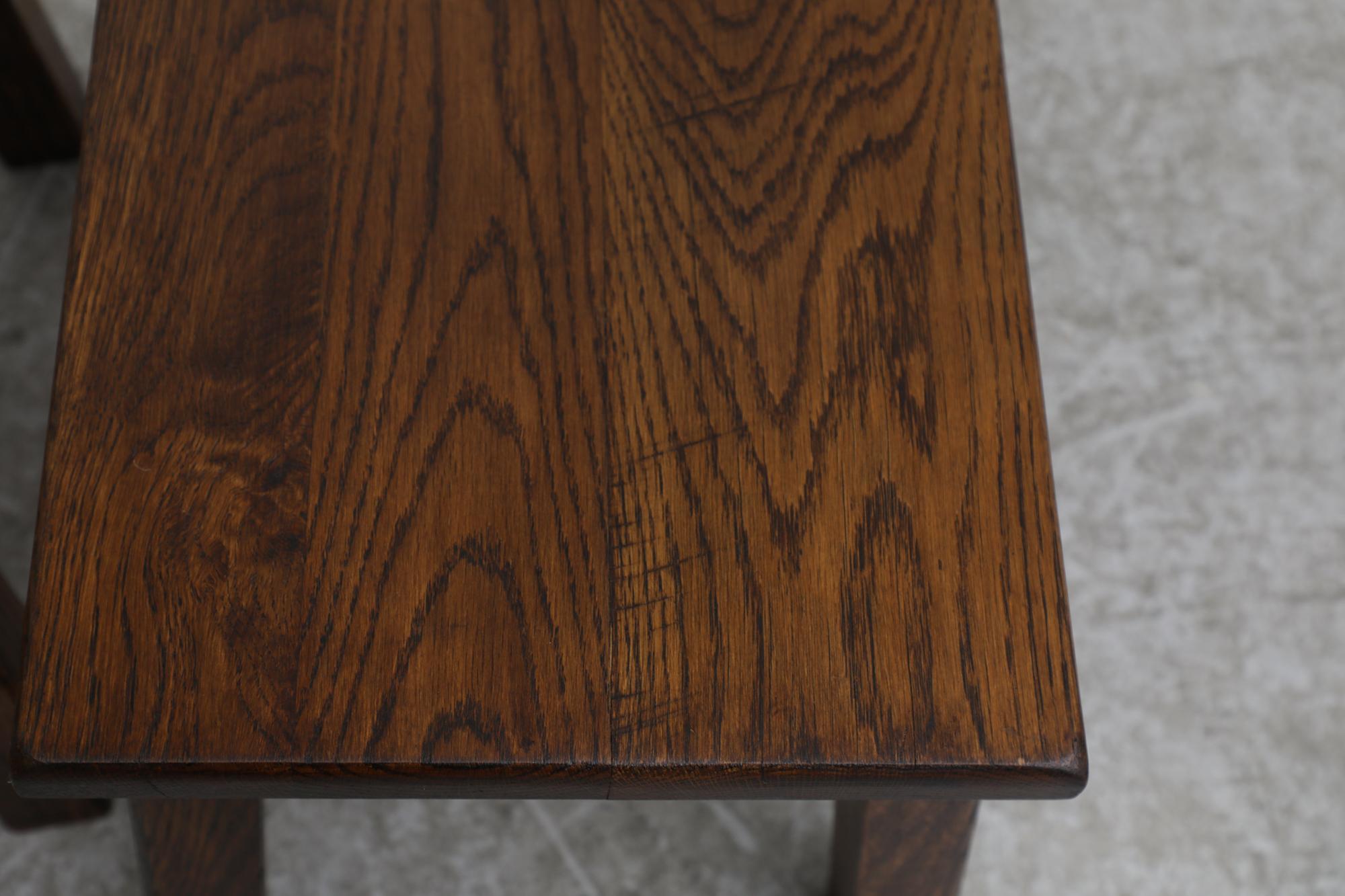 Pierre Chapo Inspired Dark Oak Brutalist Nesting Tables w/ Thick Angled Legs For Sale 9