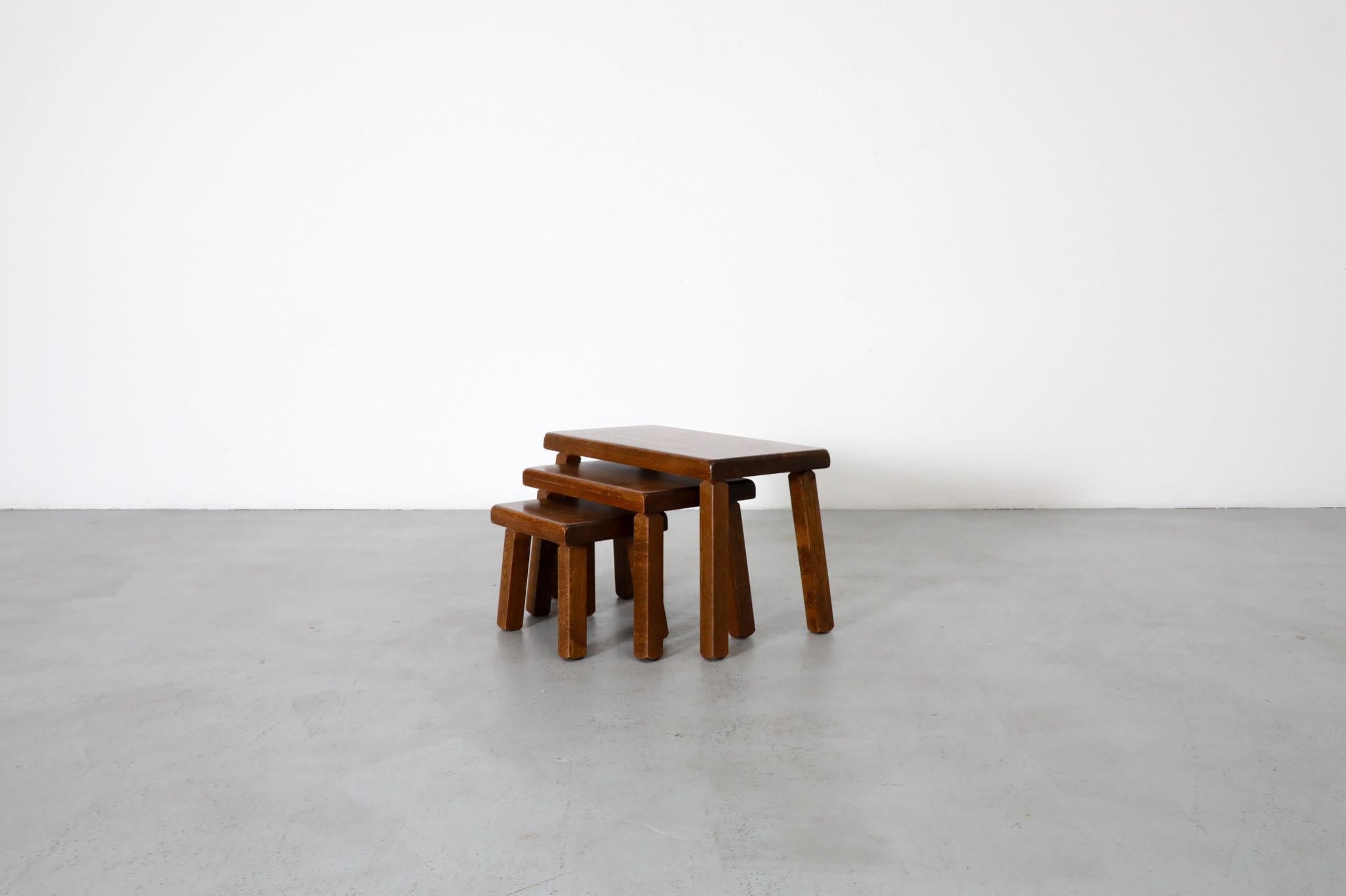 Dutch Pierre Chapo Inspired Dark Oak Brutalist Nesting Tables