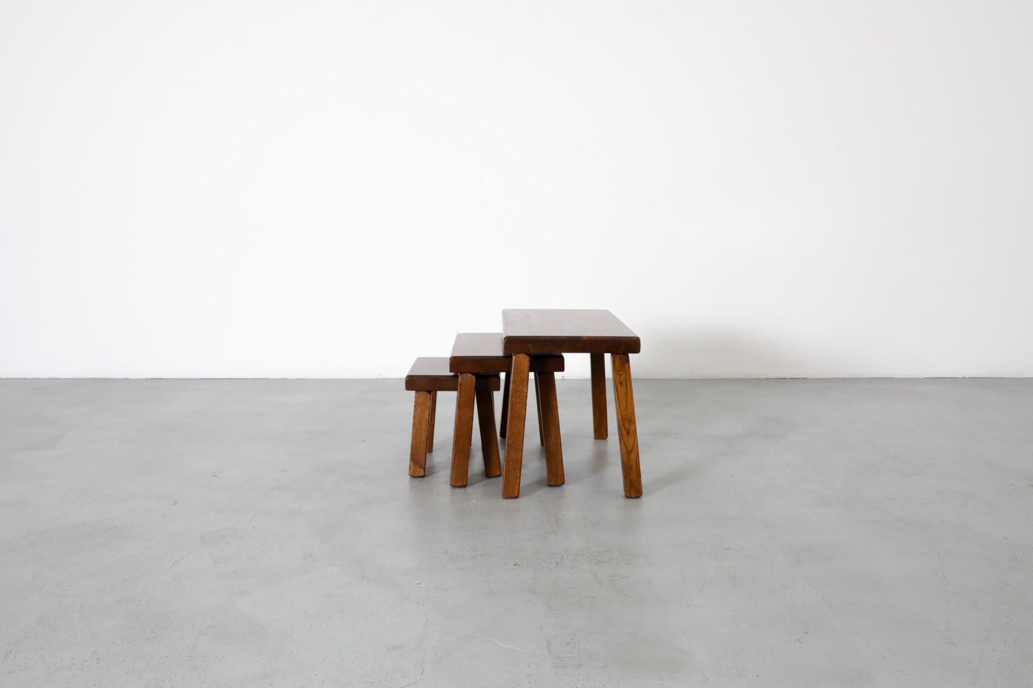 Pierre Chapo Inspired Dark Oak Brutalist Nesting Tables 1