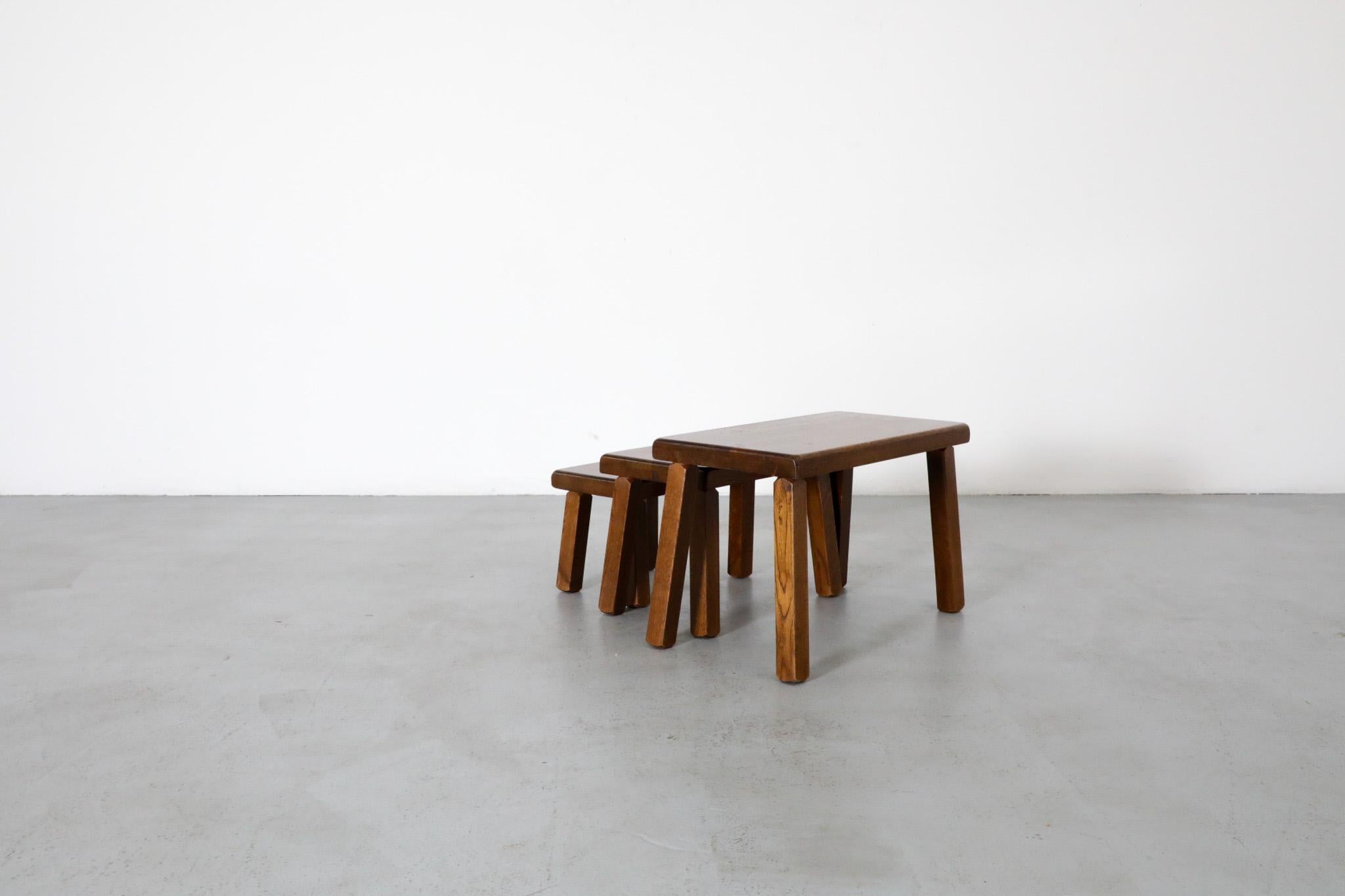 Pierre Chapo Inspired Dark Oak Brutalist Nesting Tables 2