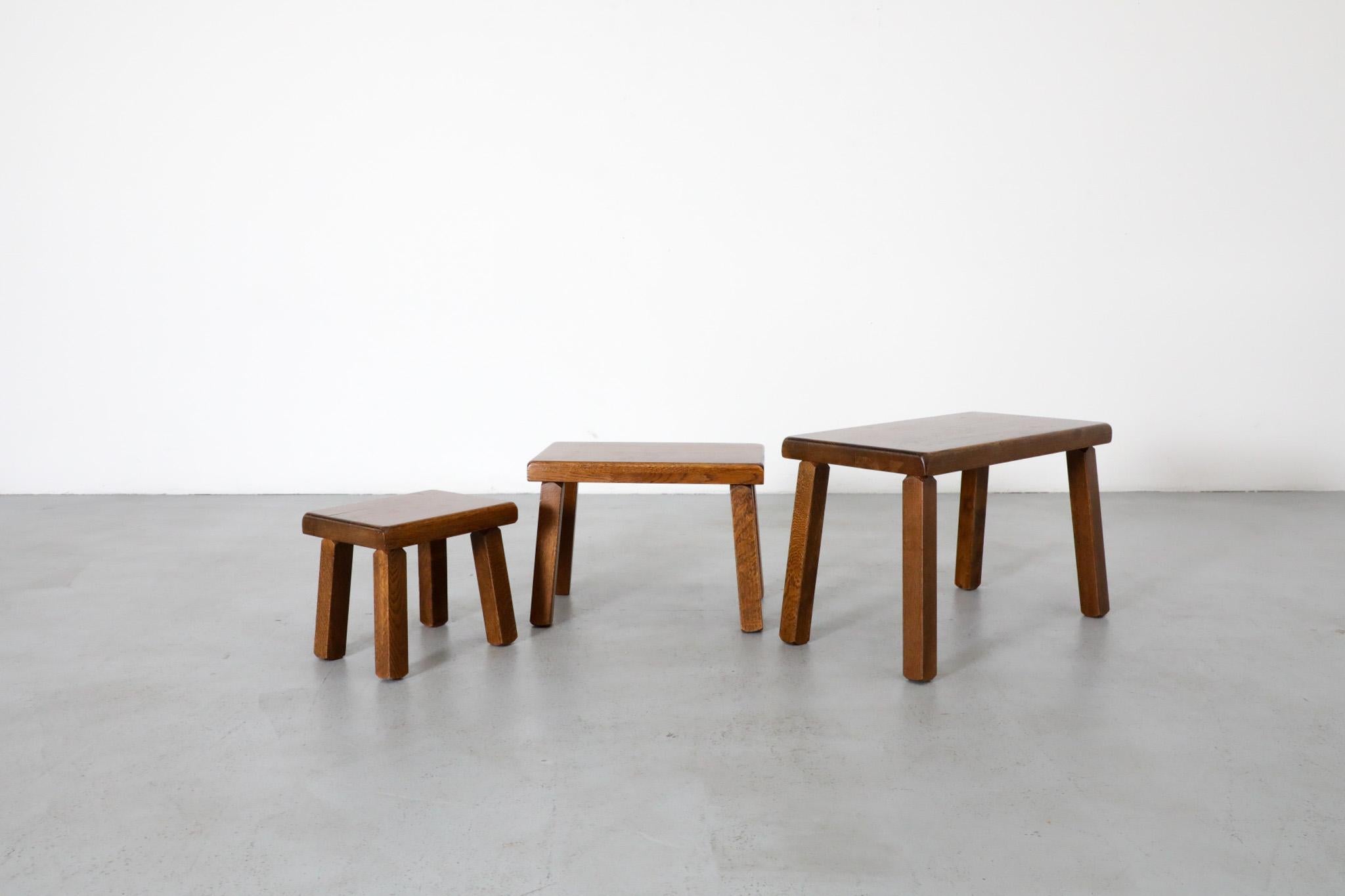 Pierre Chapo Inspired Dark Oak Brutalist Nesting Tables 3