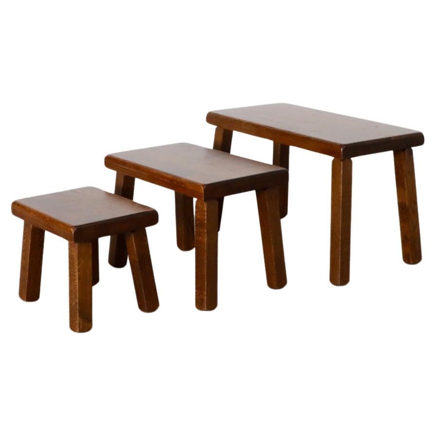 Pierre Chapo Inspired Dark Oak Brutalist Nesting Tables