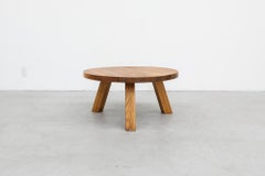 Pierre Chapo Inspired Heavy Brutalist Round Oak Coffee Table