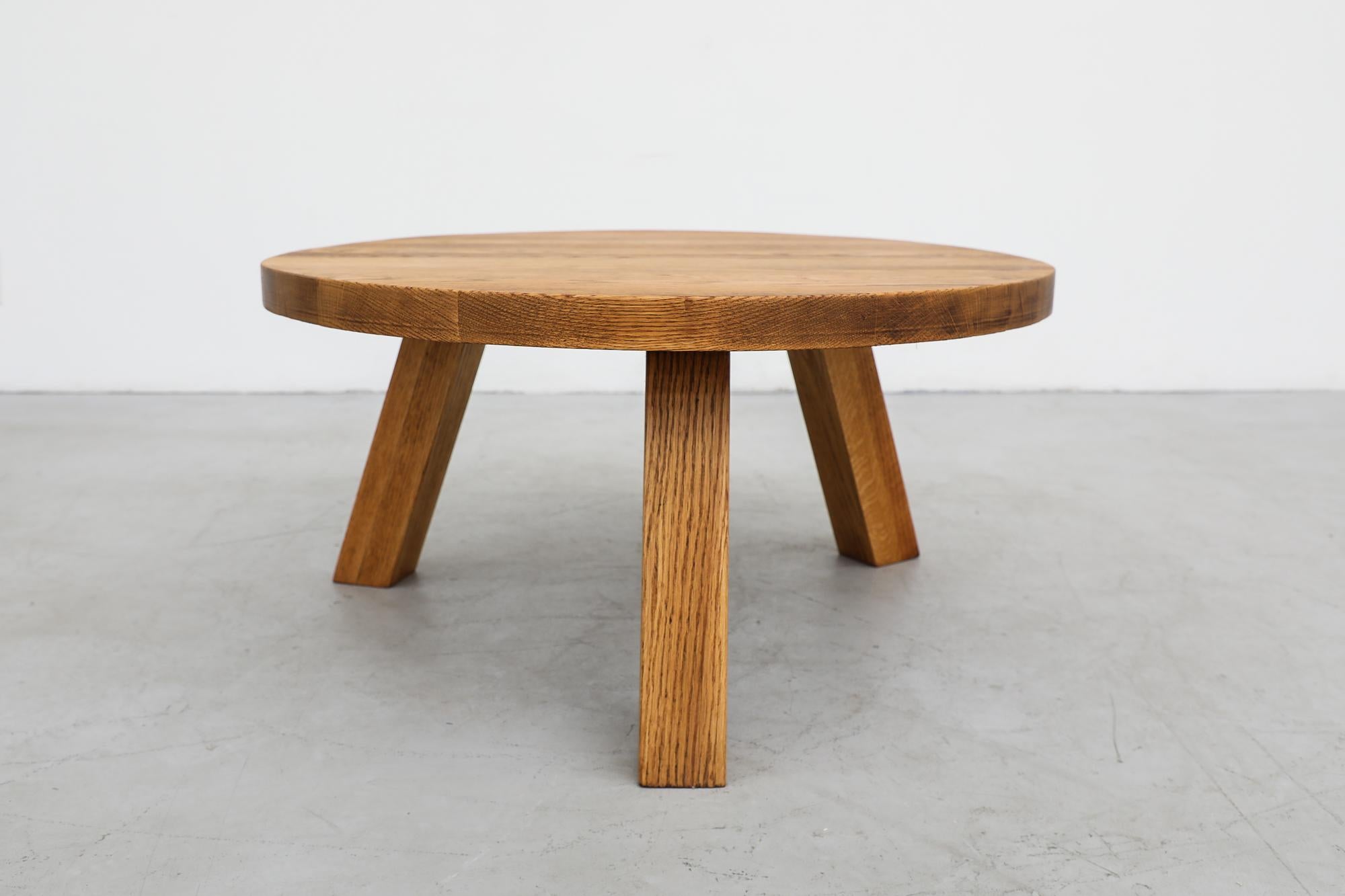 Late 20th Century Pierre Chapo Inspired Heavy Brutalist Round Oak Coffee Table