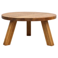 Pierre Chapo Inspired Heavy Brutalist Round Oak Coffee Table