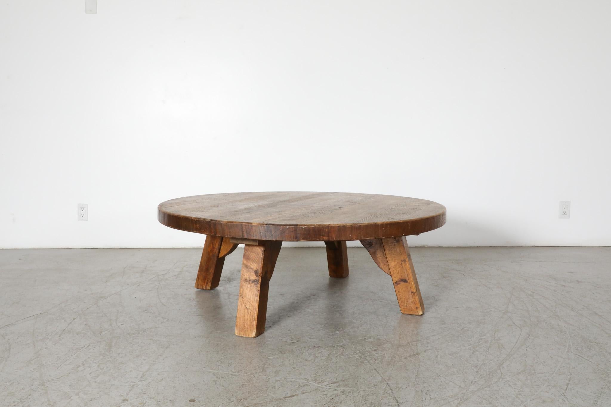 Mid-Century Modern Pierre Chapo Inspired Heavy Oak Brutalist Coffee Table