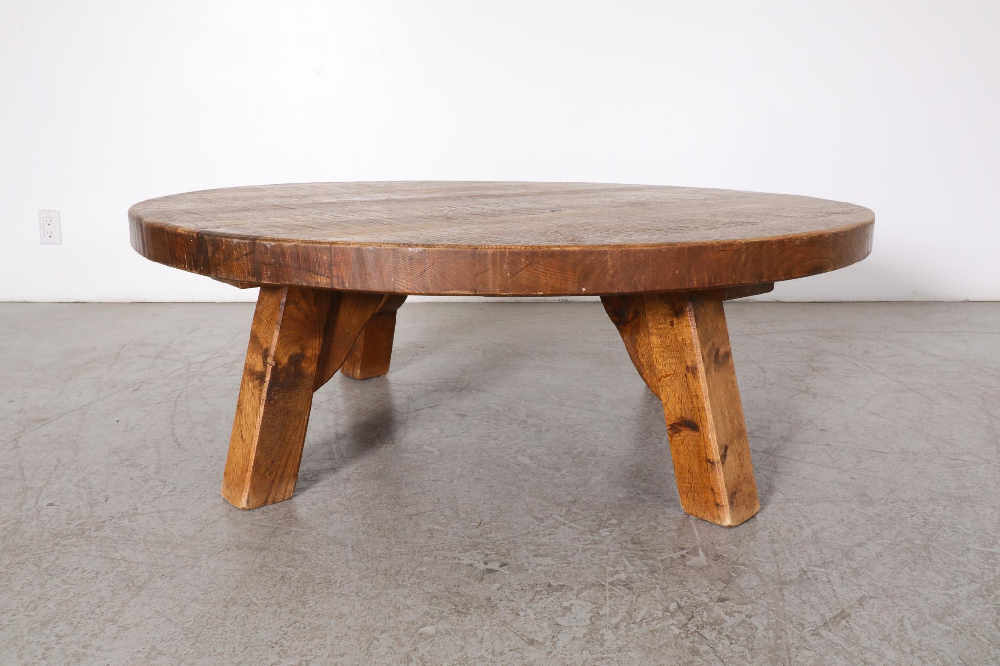 Dutch Pierre Chapo Inspired Heavy Oak Brutalist Coffee Table