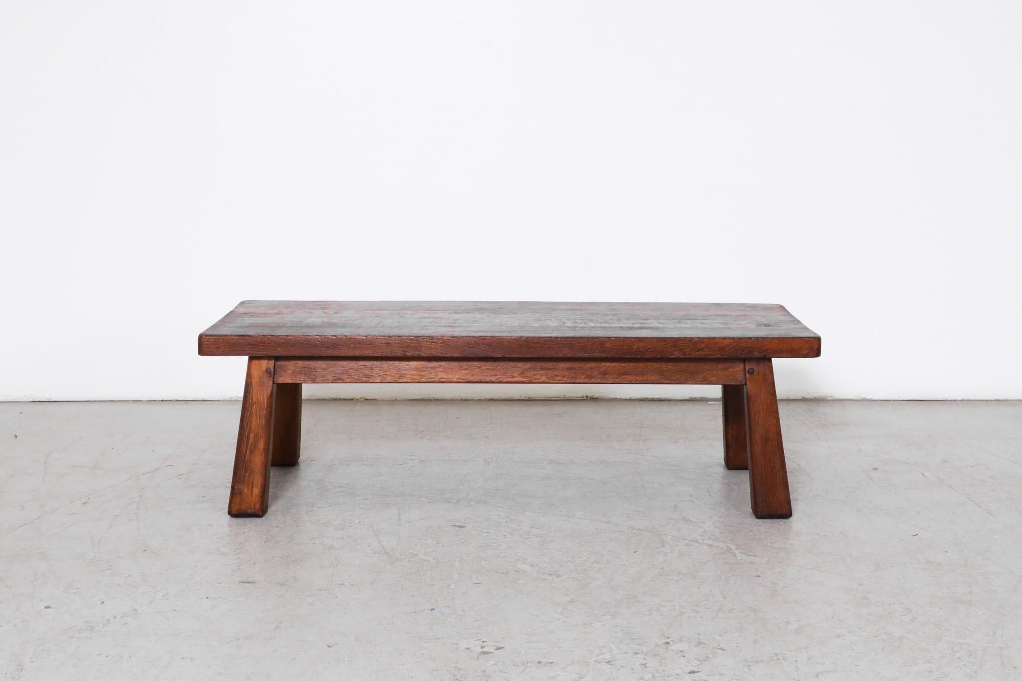 Mid-Century Modern Pierre Chapo Inspired Heavy Oak Table or Bench For Sale