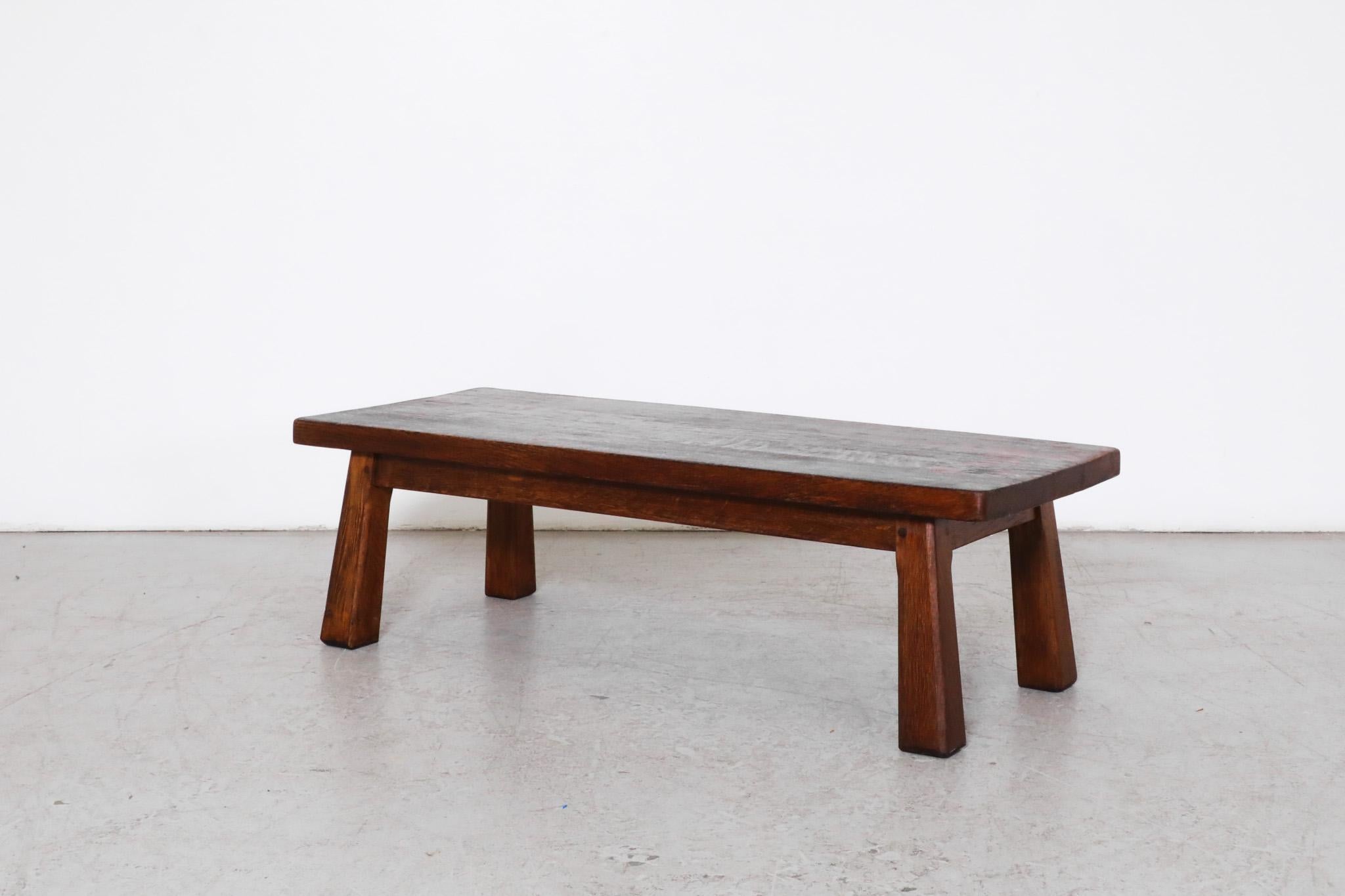 Dutch Pierre Chapo Inspired Heavy Oak Table or Bench For Sale