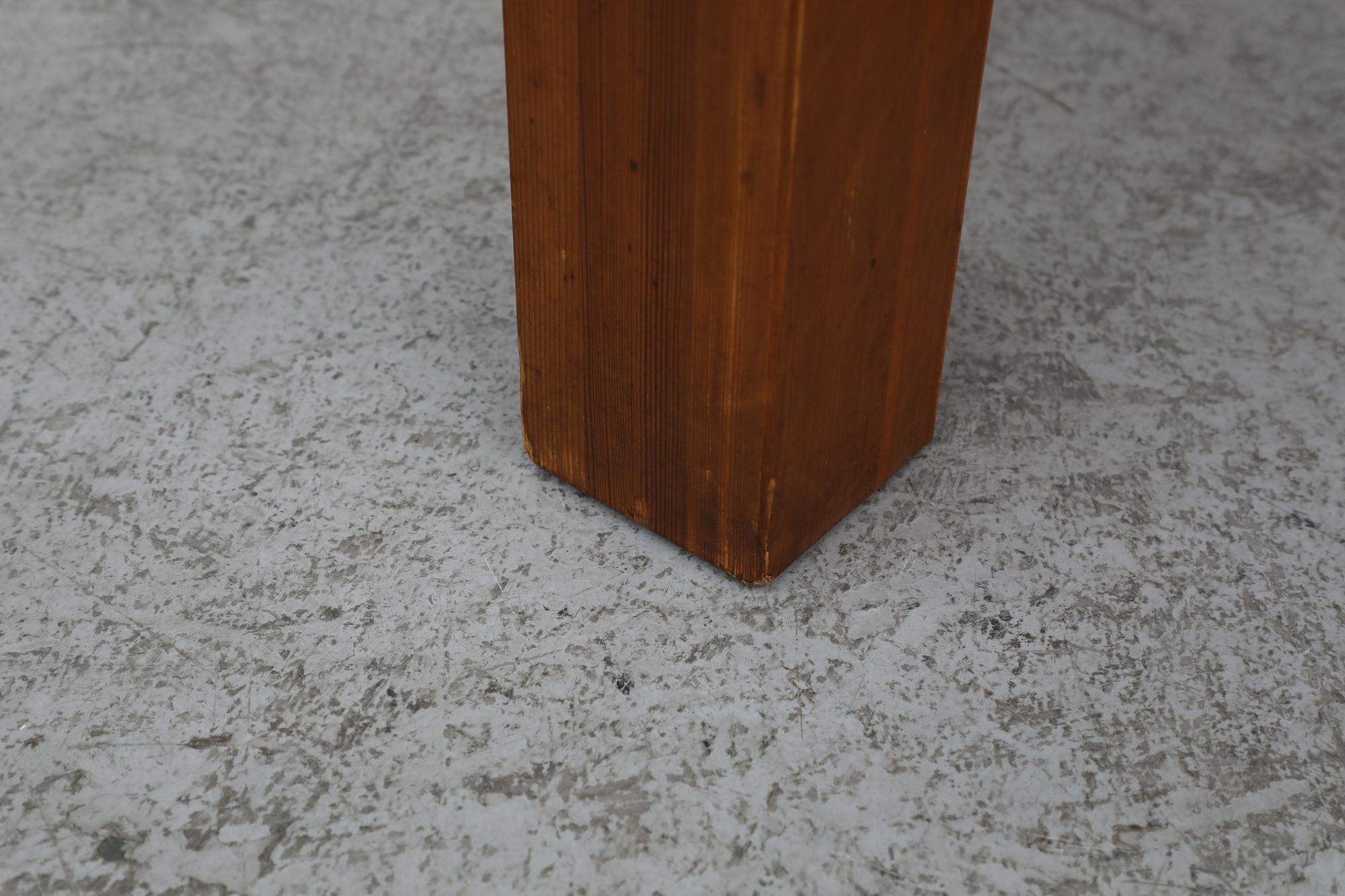 Pierre Chapo Inspired Heavy Pine Brutalist Side Table w/ Round Top & Square Legs For Sale 7