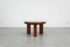 Pierre Chapo Inspired Heavy Pine Brutalist Side Table w/ Round Top & Square Legs