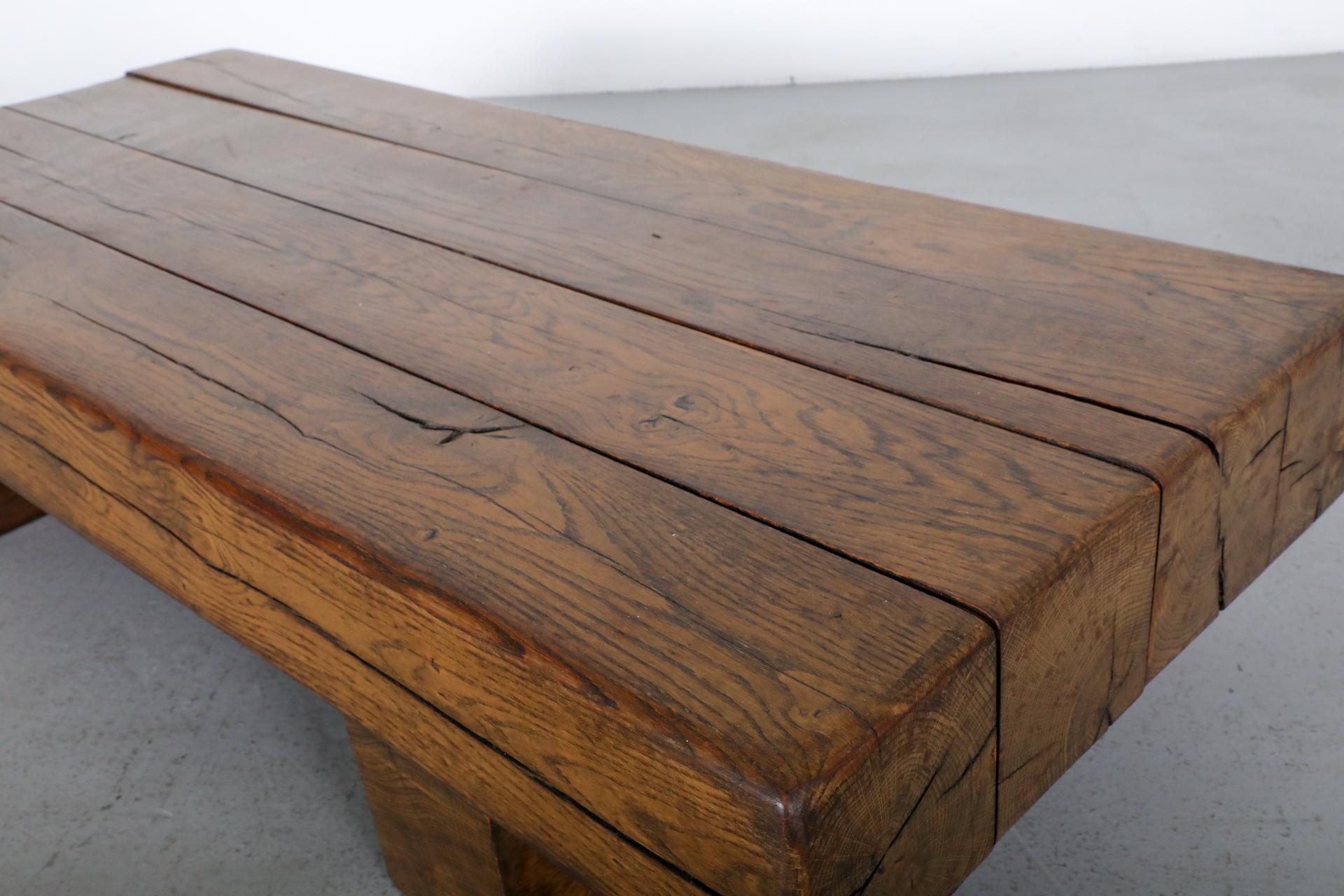 Pierre Chapo Inspired, Low, Heavy Oak Coffee Table 6