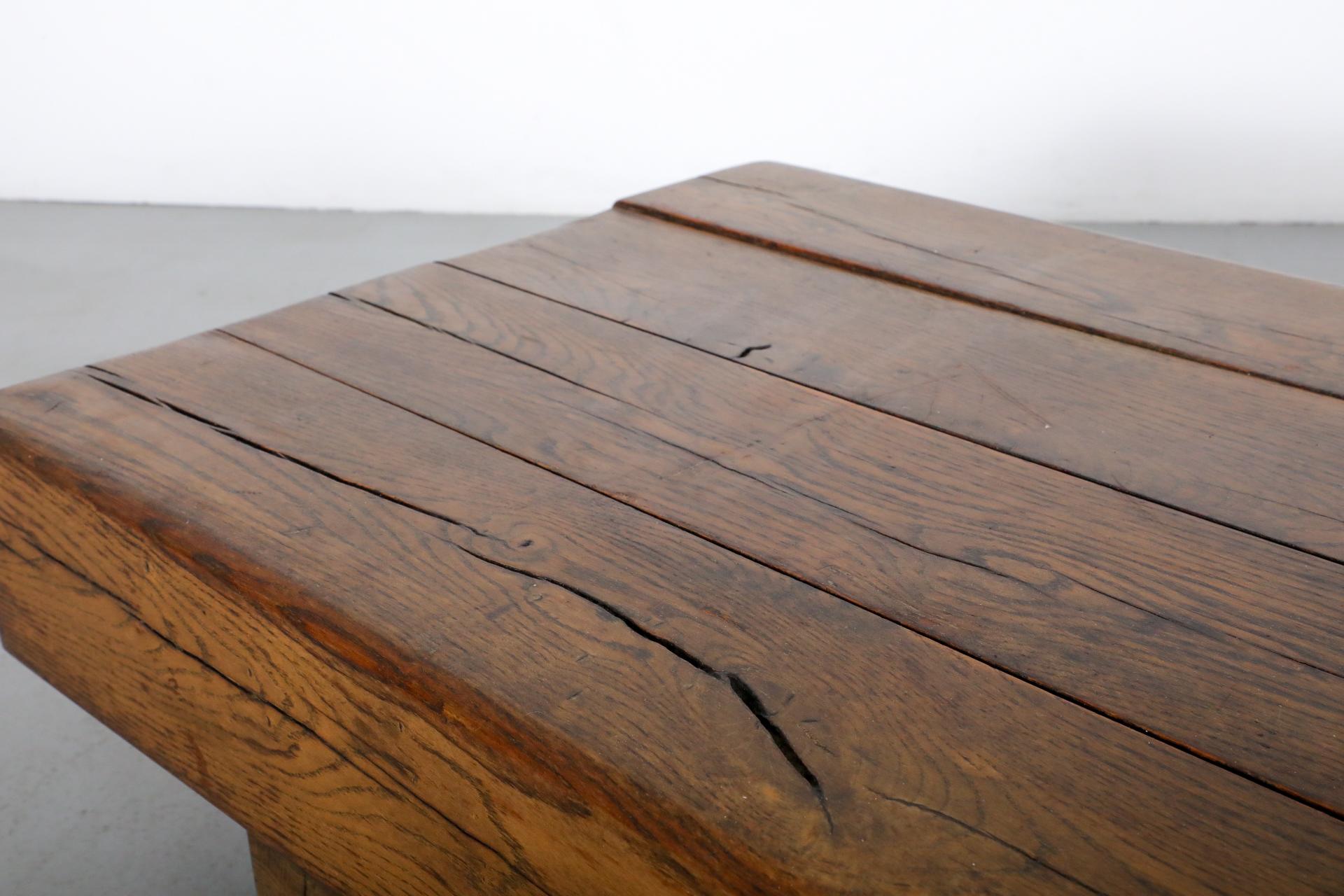Pierre Chapo Inspired, Low, Heavy Oak Coffee Table 7