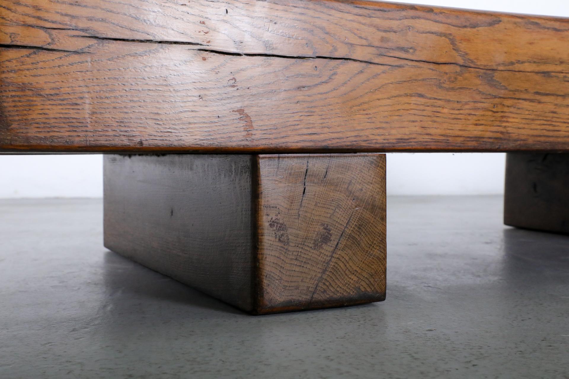 Pierre Chapo Inspired, Low, Heavy Oak Coffee Table 9