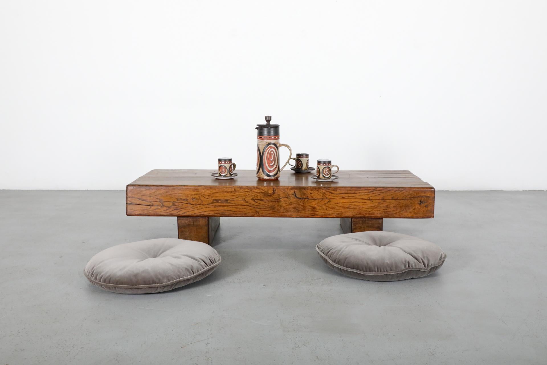Brutalist Pierre Chapo Inspired, Low, Heavy Oak Coffee Table