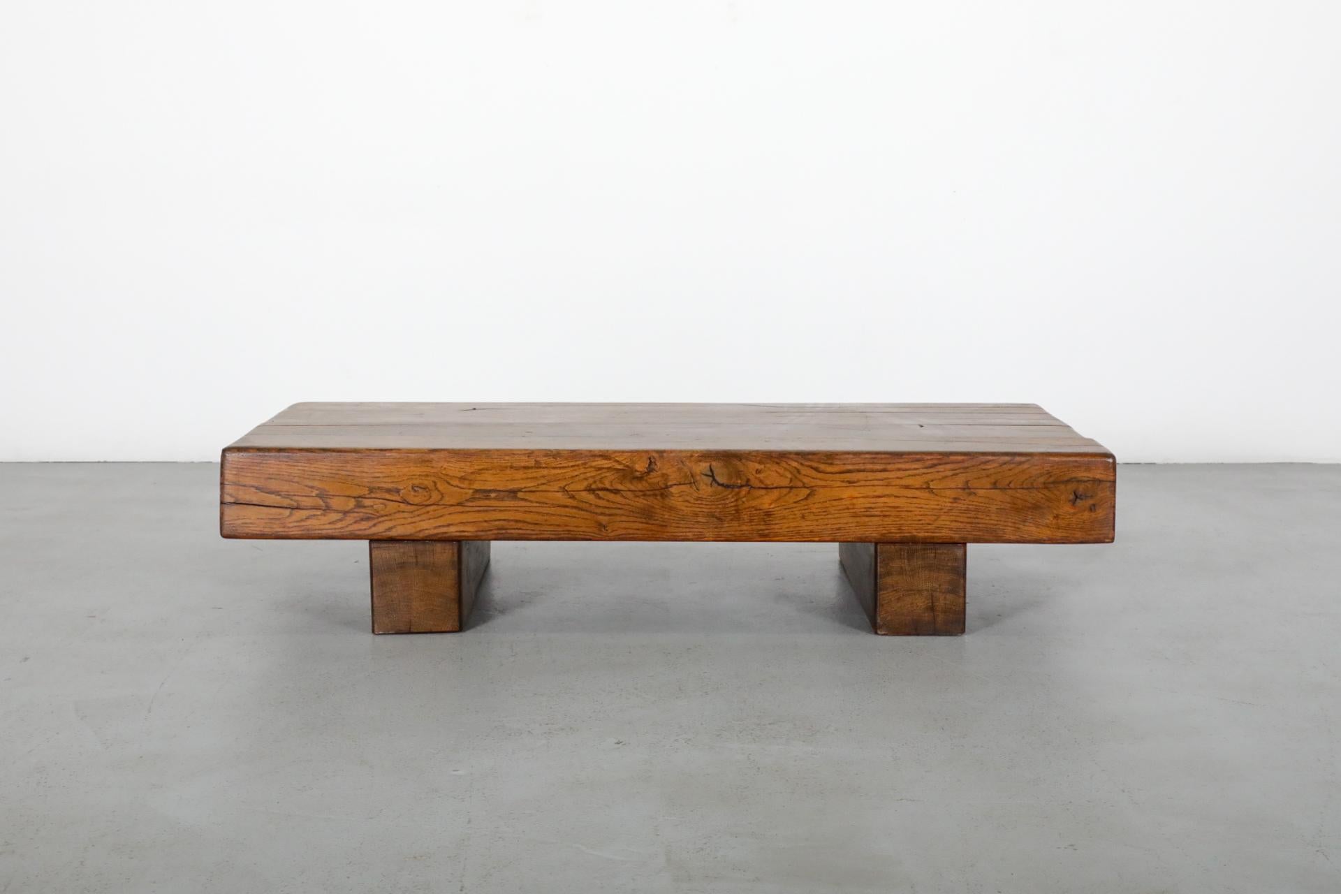 20th Century Pierre Chapo Inspired, Low, Heavy Oak Coffee Table