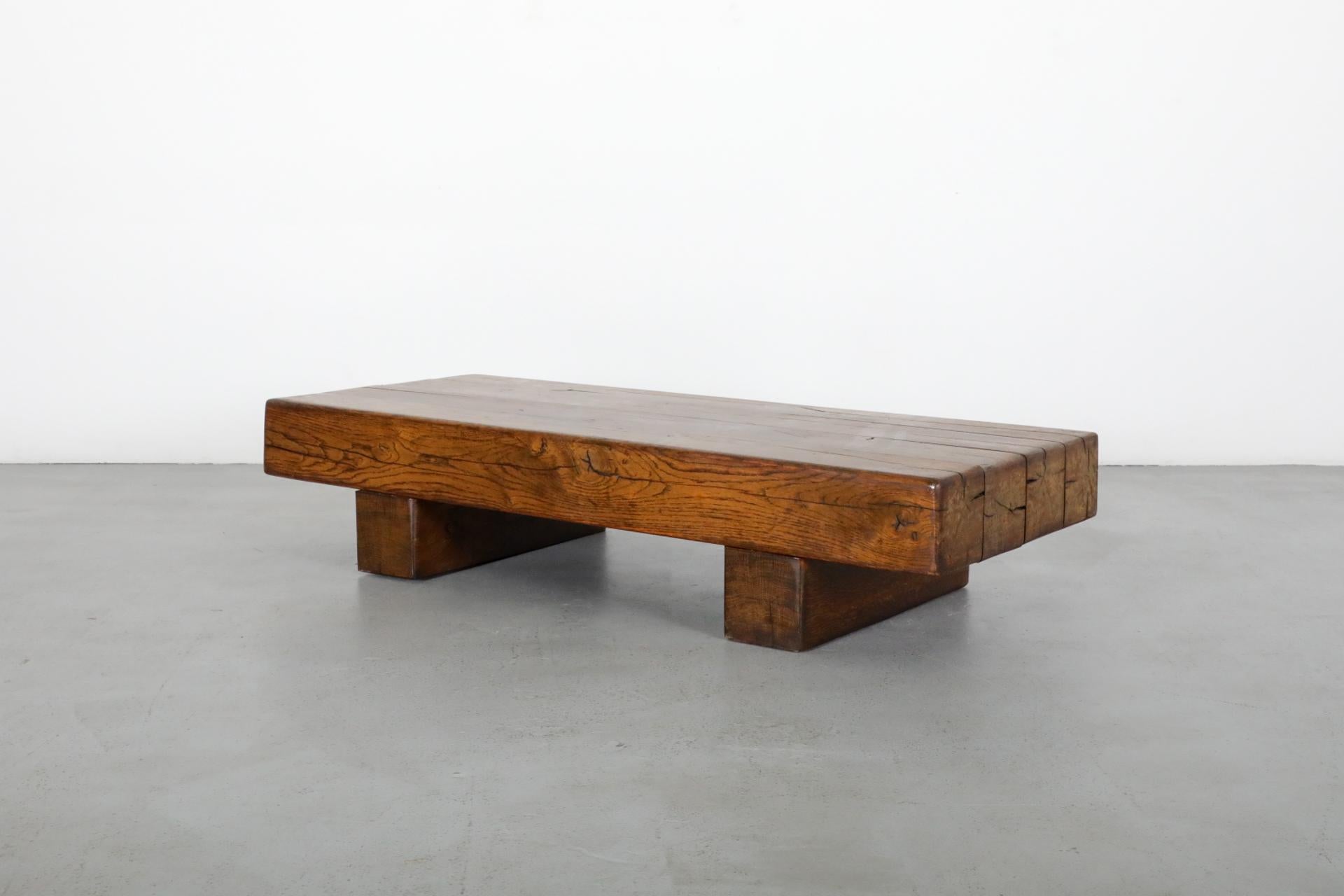 Pierre Chapo Inspired, Low, Heavy Oak Coffee Table 1