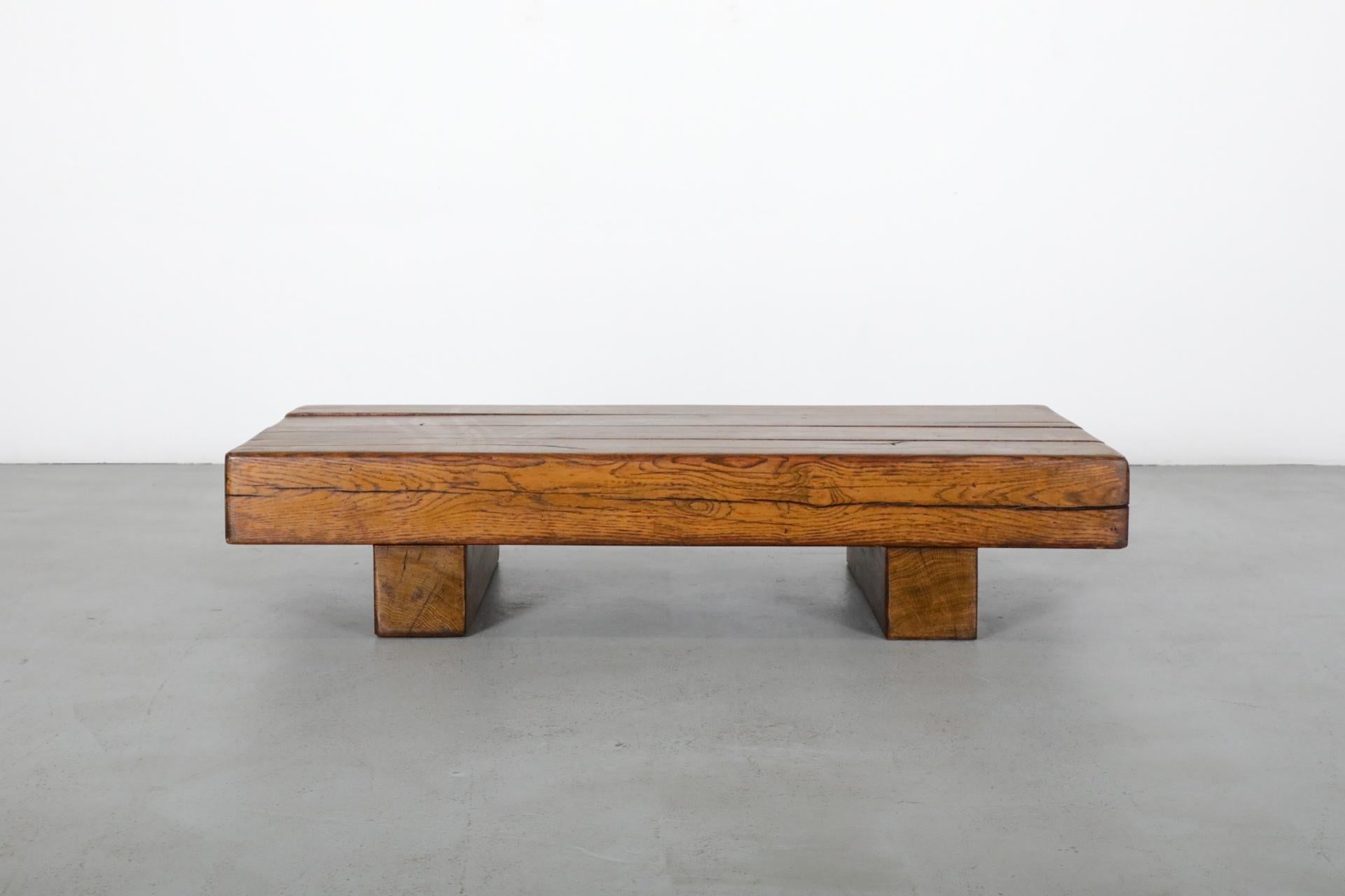 Pierre Chapo Inspired, Low, Heavy Oak Coffee Table 4