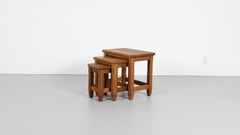 Pierre Chapo Inspired Mid-Century Brutalist Oak Nesting Tables Set